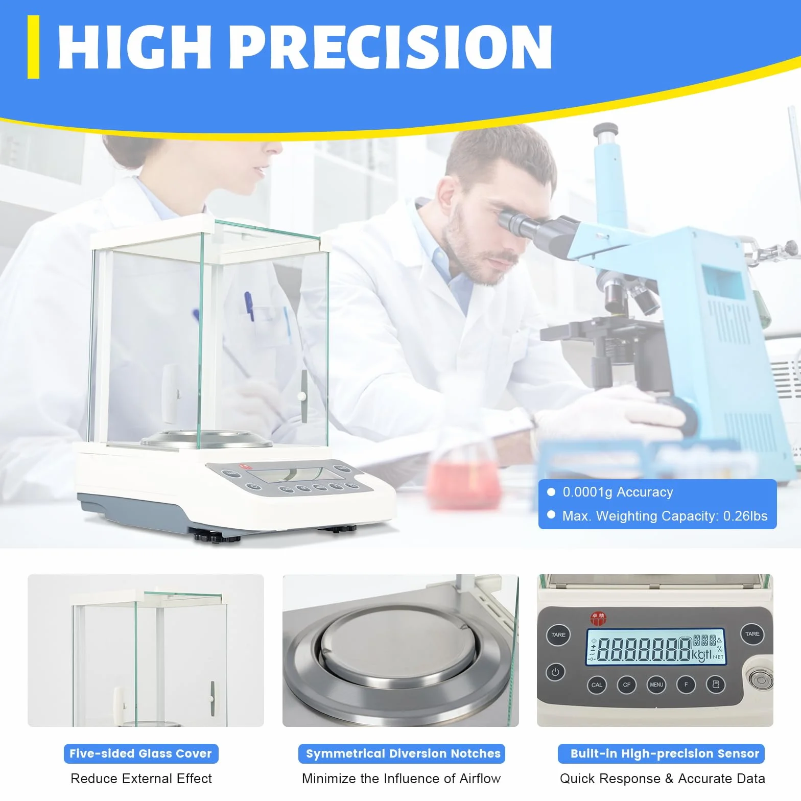 Bilancia analitica elettronica, bilancia analitica da laboratorio con precisione di 0,0001 g, bilancia scientifica da laboratorio ad alta precisione, bilancia da laboratorio digitale, bilancia anali