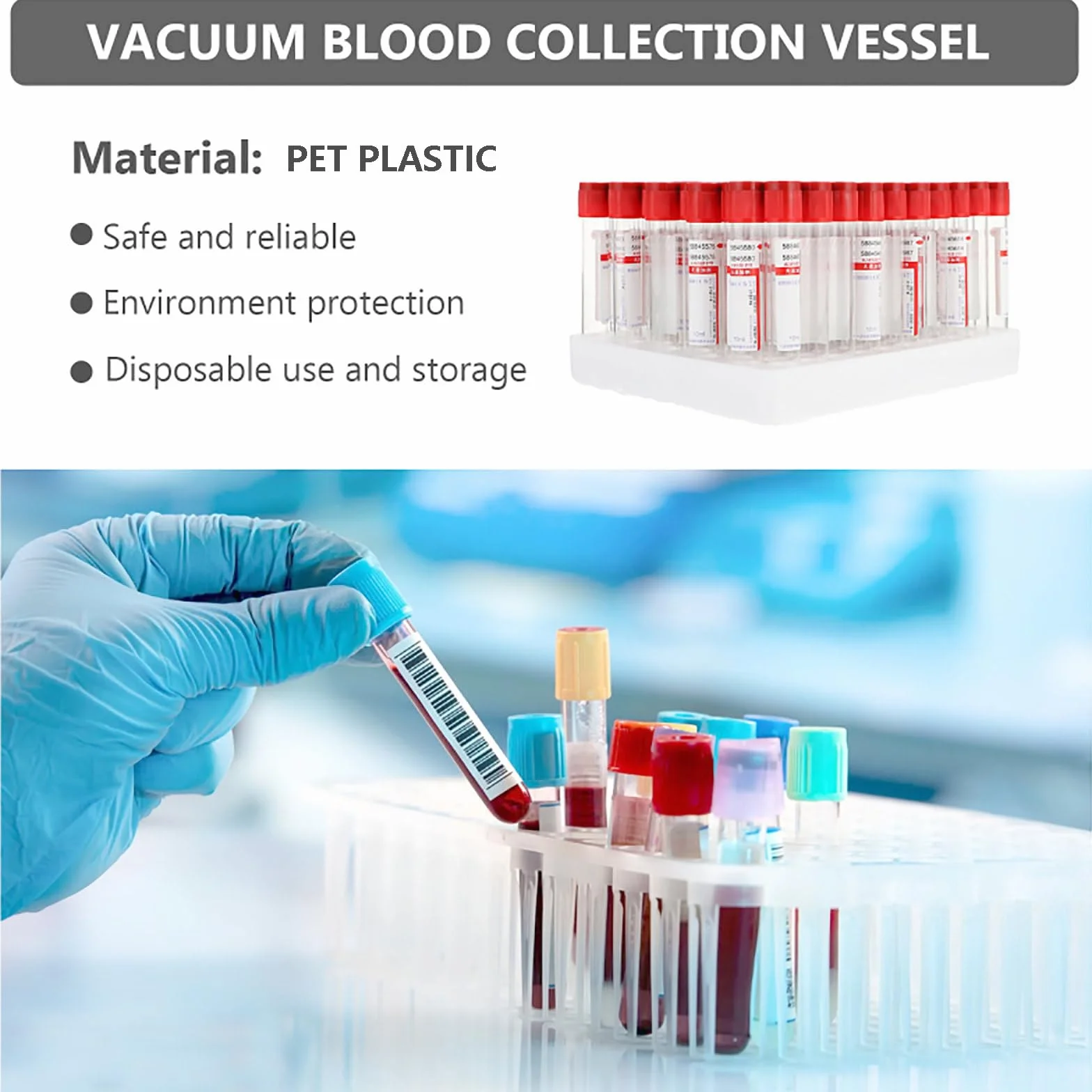 100 Provette per Prelievo Di Sangue Sottovuoto(3Ml/5Ml/10Ml),Provette per Prelievo Sangue in Plastica Pet Con Tappo a Vite,Provette Monouso per Prelievo Di Sangue Da Laboratorio,10ML