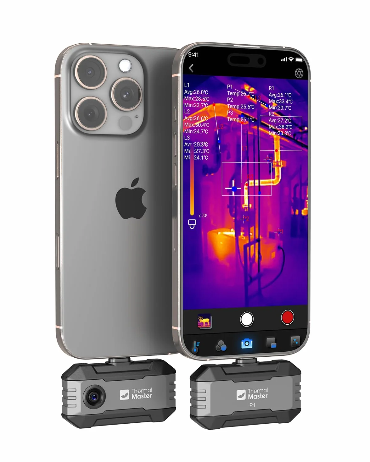 Telecamera termica Thermal Master P1 per iPhone 15/16 e Android | Fotocamera a infrarossi con risoluzione IR X³ 320x240, -20℃-600℃ | Ispezione domestica con zoom 15x