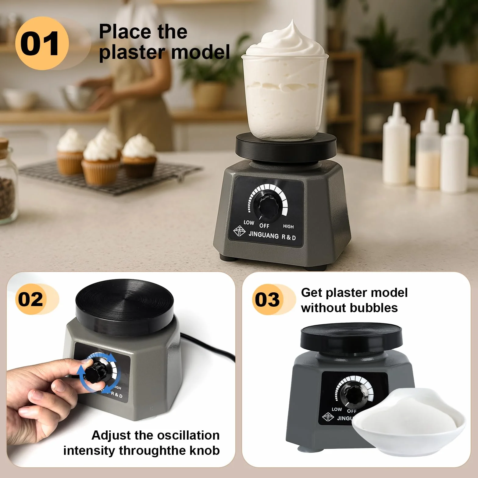 Piastra Vibrante in Gesso, 4 "Dental Oscillatore 220V 100W Vibratore Gesso Piastra Vibrante Elettrica Oscillatore Dentale, Velocità Regolabile Rotonda Oscillatore Vibratore Dentale per Gesso