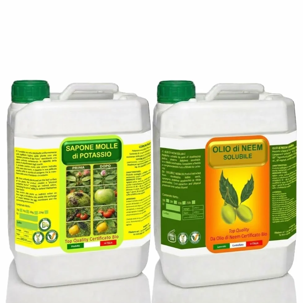 Argan Italia - Olio di Neem e Sapone Molle Potassico per Piante 5+5 Litri, l’Olio Agisce Naturalmente contro Insetti e Funghi, il Sapone Molle di Potassio Potenzia le Proprietà del Trattamento