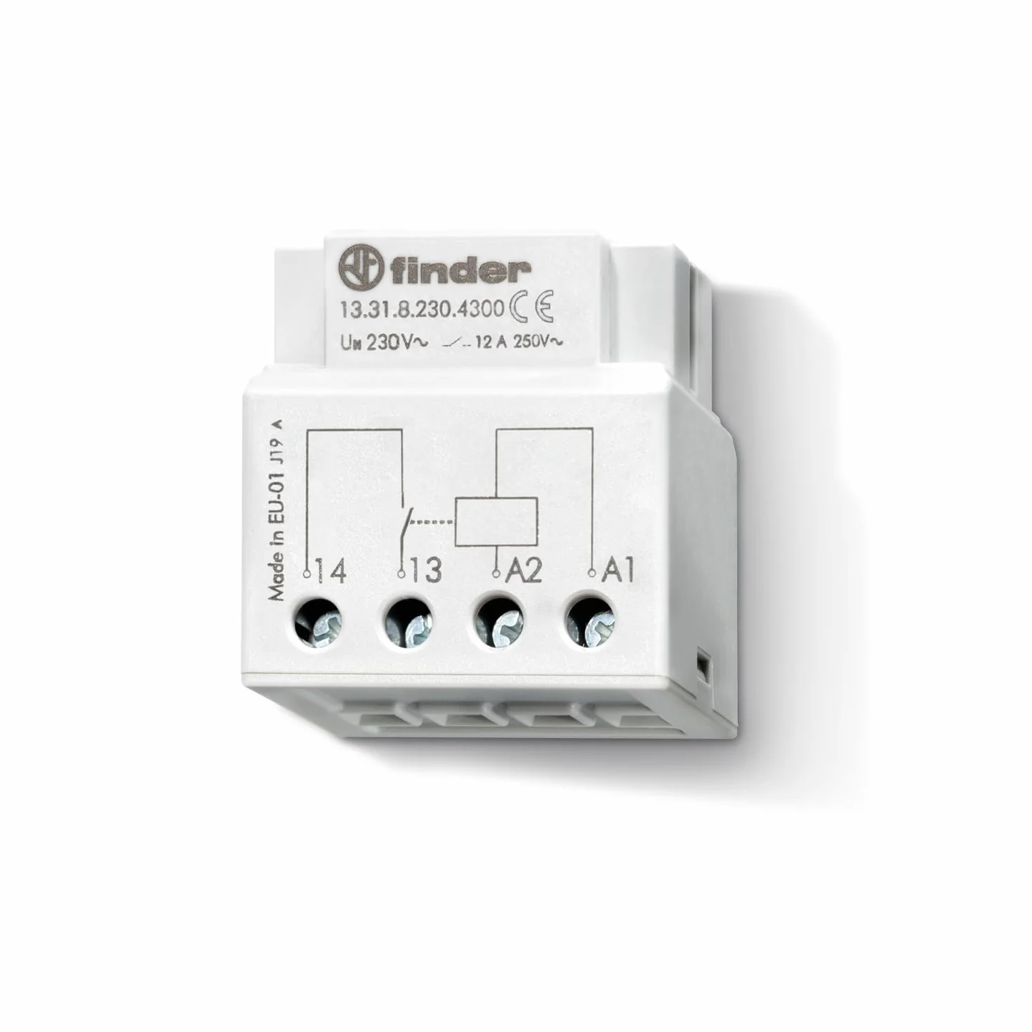 Finder Relè Elettromeccanico Monostabile di Interfacciamento Tipo 13.31. Per montaggio in scatola da incasso per serie civili. 1 contatto NO 12 A. Tipo Alimentazione AC