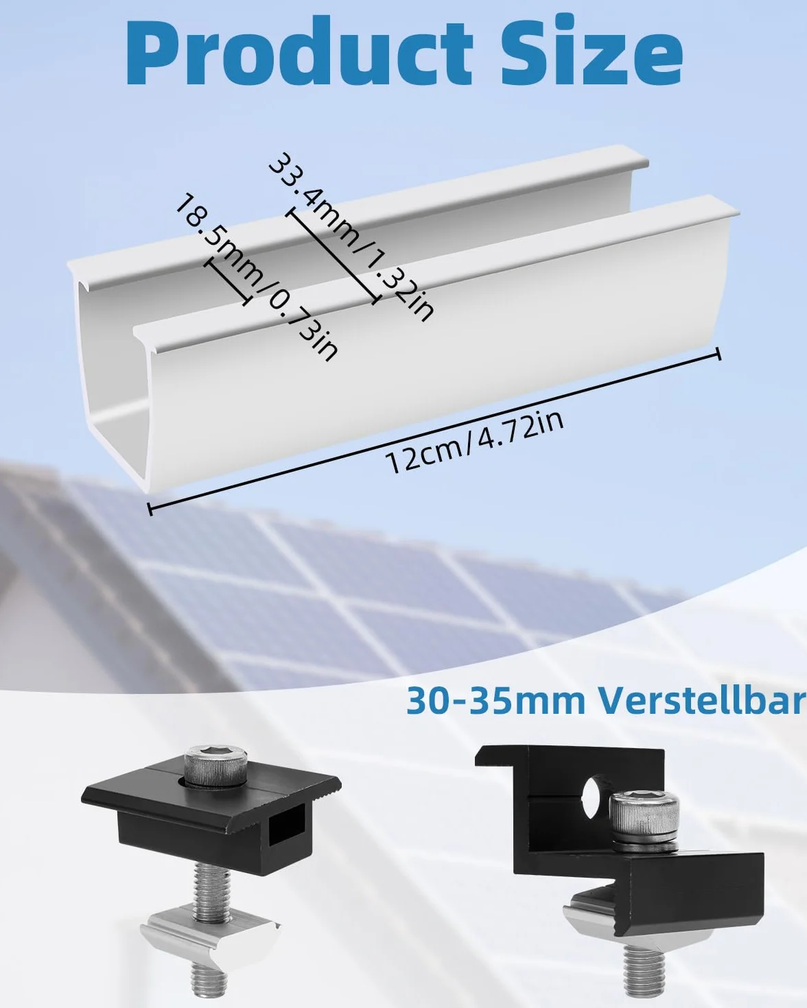 Kit di supporto solare per tetto in metallo 12cm,fissaggio pannelli fotovoltaici (30 – 35 mm) staffe a l per pannelli solari,Kit Staffe Fotovoltaico,Piastra per Tetto Piatto,per Camper Solare