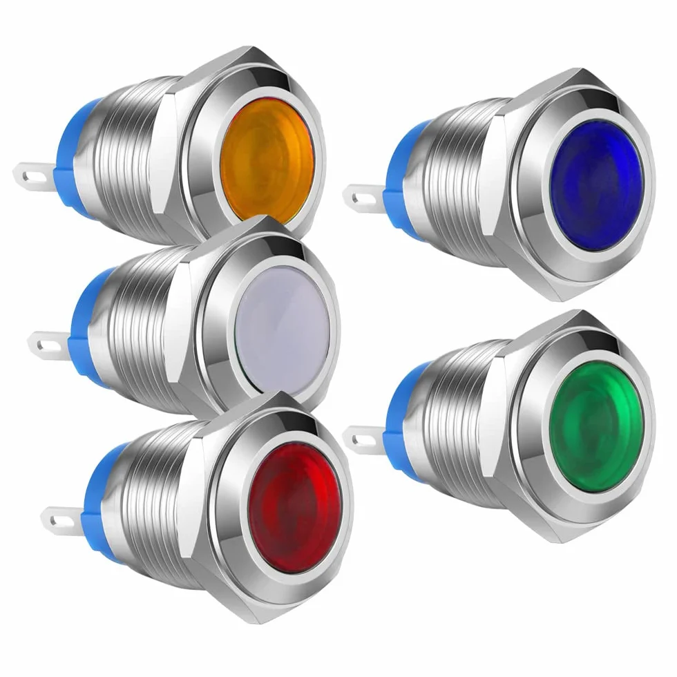 Gebildet 5pcs 12mm LED Indicator Light AC/DC 12-24V Stainless Steel Waterproof