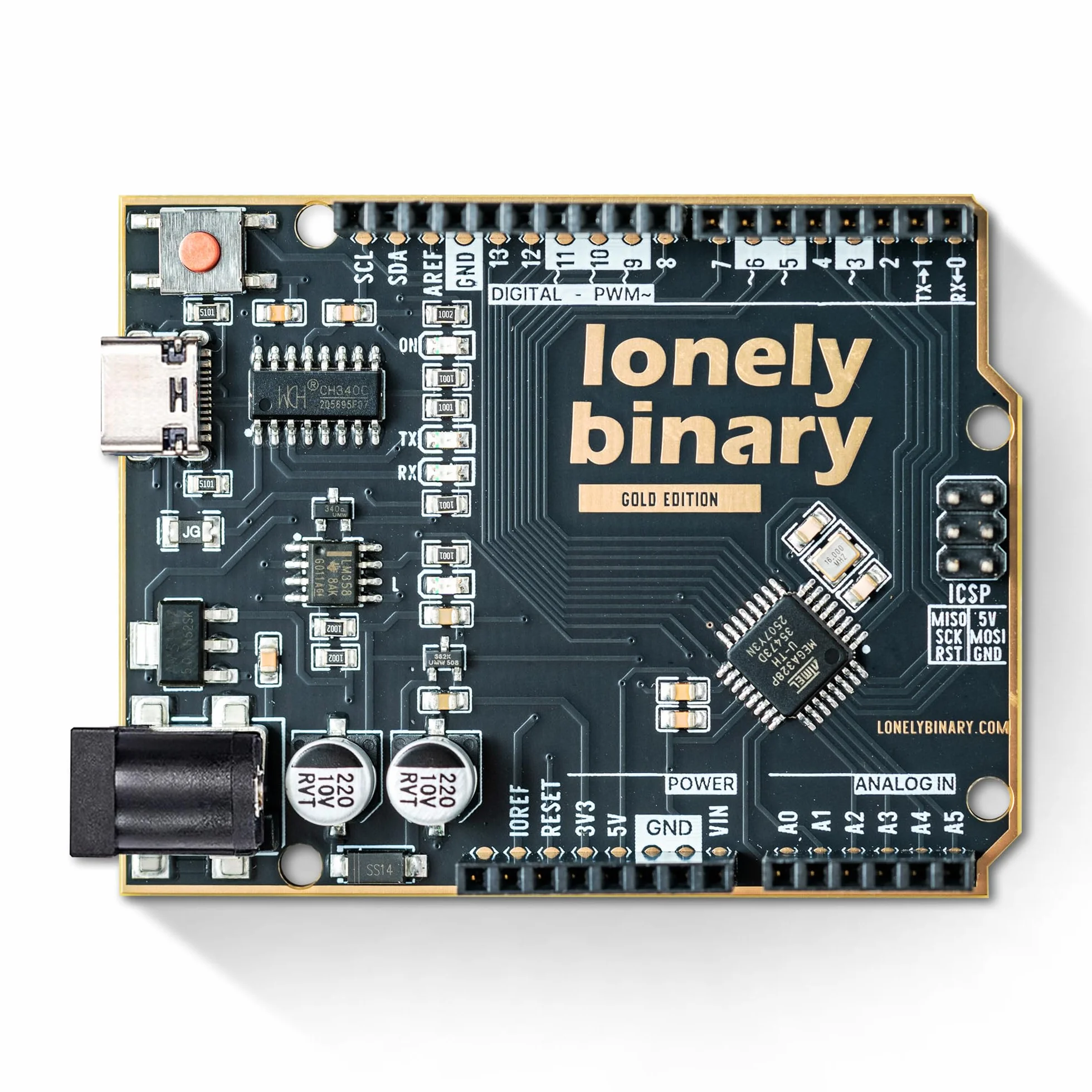 Lonely Binary UNO R3 Gold Edition - ATmega328P, ATMEGA16U2, scheda di sviluppo senza piombo con USB Type-C | Compatibile con Arduino IDE