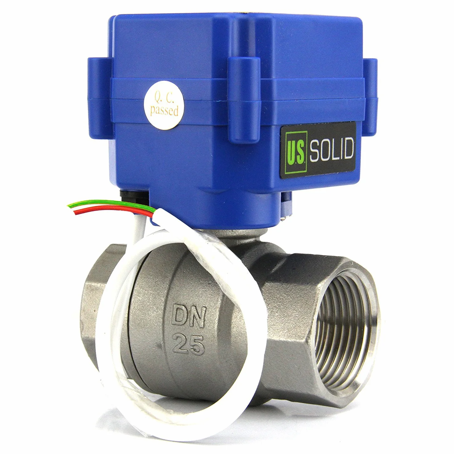 U.S. Solid 1" Valvola a sfera motorizzata in acciaio inox – 9-24V AC/DC, 2 fili, ritorno automatico, normalmente chiusa, porta standard