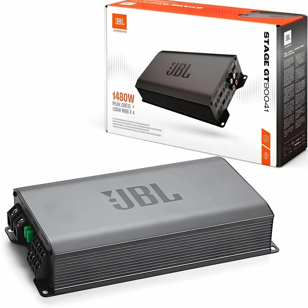 JBL Stage GT90041 Amplificatore Auto 4 Canali con 260W RMS x2 bridge 130W RMS x4 a 2 ohm e 1480W Peak design compatto potenza pulita ideale per aggiornamenti audio con uscita forte e protezione
