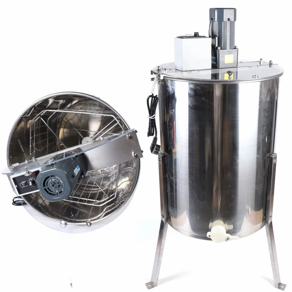 Fionda elettrica per miele con coperchio in vetro 4 cornici, a nido d'ape miele in acciaio inox apicoltura centrifuga velocità regolabile professionale miele estrattore per apicoltori dilettanti