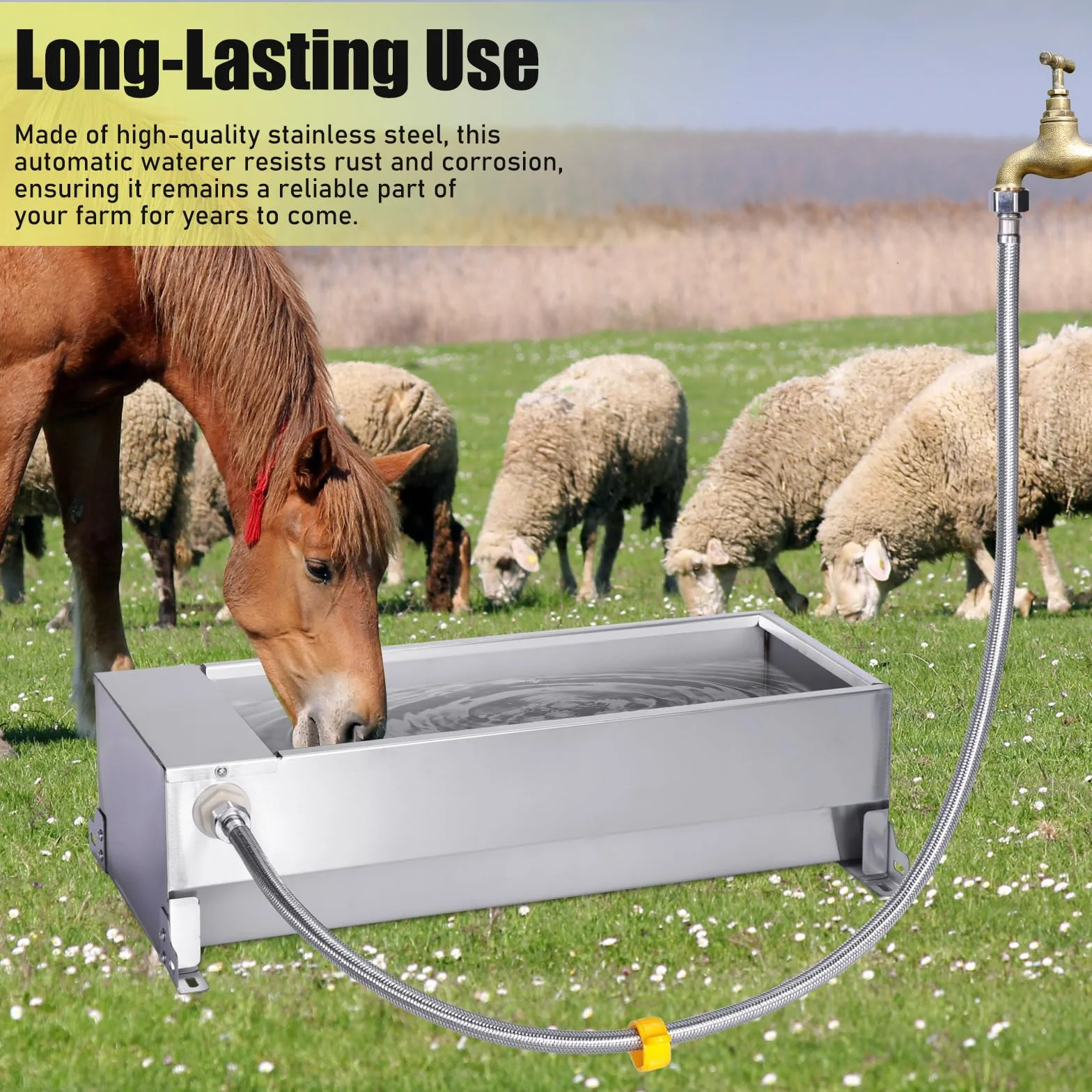 Abbeveratoio Automatico per Cani, Abbeveratoio per Cani in Acciaio Inox di Grande Capacità con Tubo Flessibile Intrecciato e Connettore, per Polli, Oche, Anatre, Ecc.