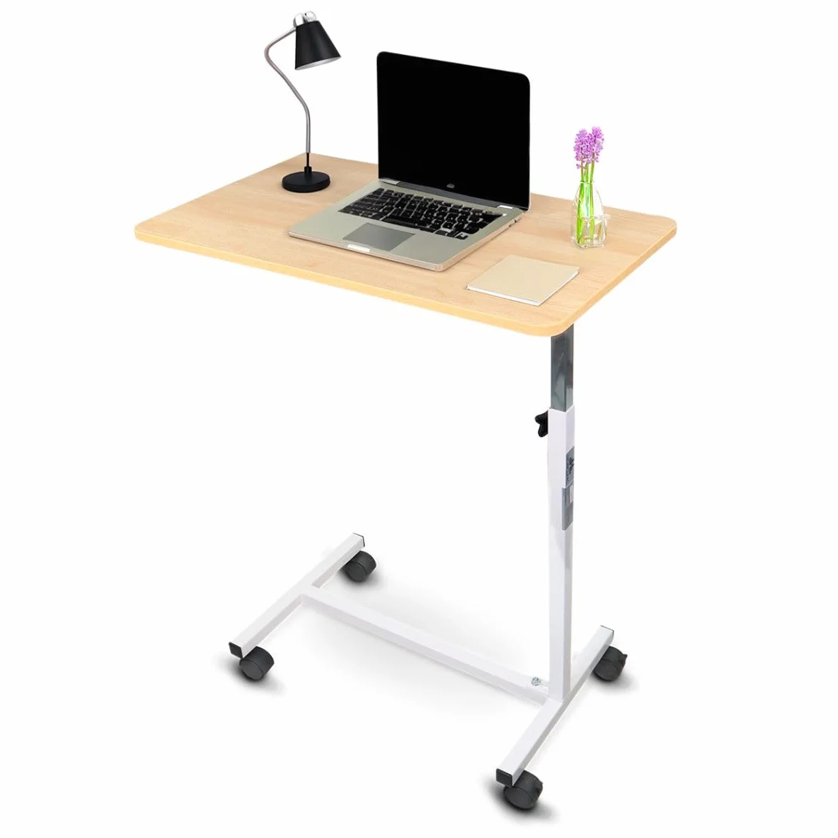 Mobiclinic, Tavolino ausiliario, Con ruote, Meseta, Regolabile in altezza, Per letto e divano, Ausilio anziani, Antigraffio, Bordo di contenimento, Elevabile, Accaio legno