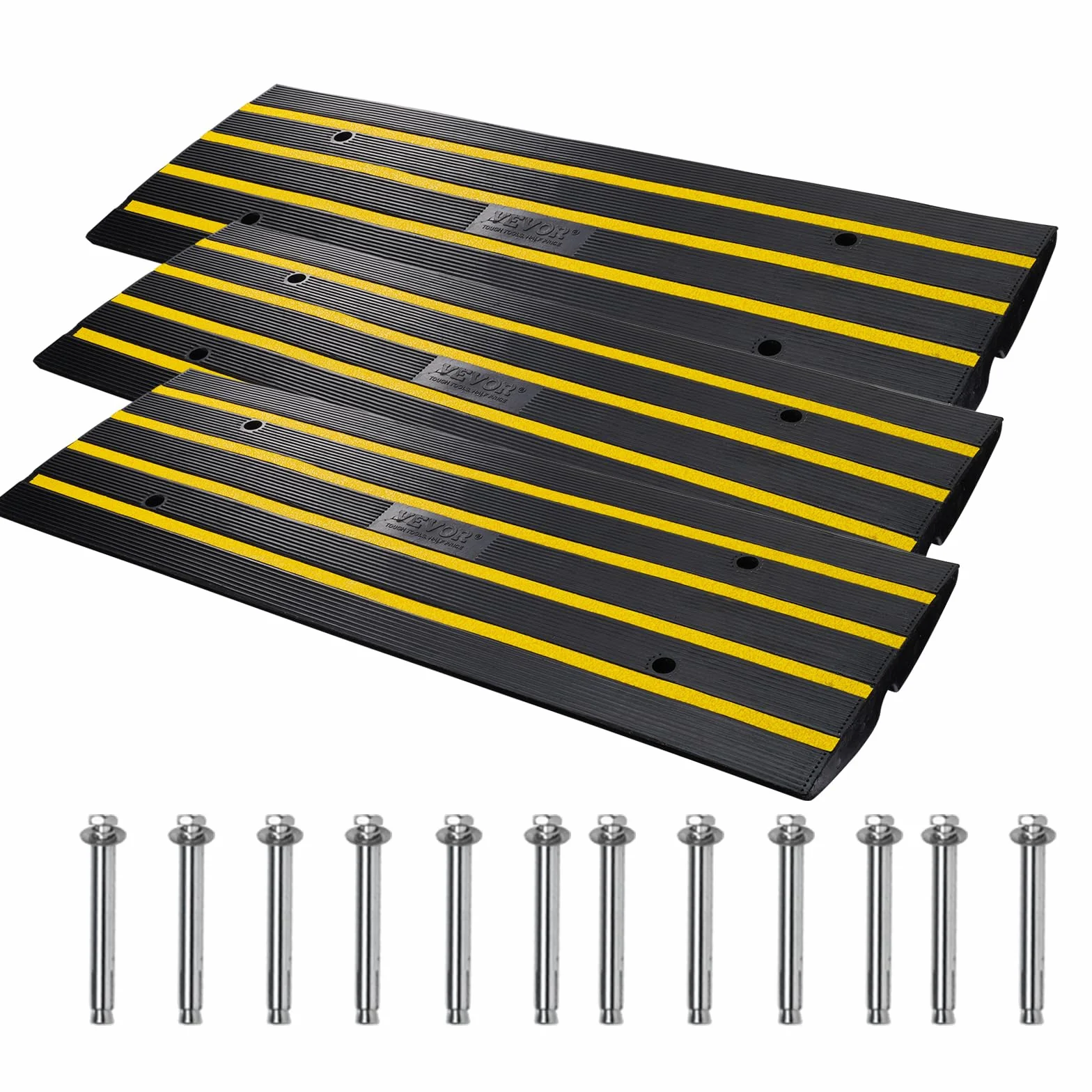 VEVOR Rampa per Soglia in Gomma 3 Pezzi Altezza 6,5cm Capacità Max. 15 Tonnellate per Veicoli, Rampa per Soglia Superficie Antiscivolo con Canale per Cavi, Rampa Soglia Antiscivolo per Salita Facile