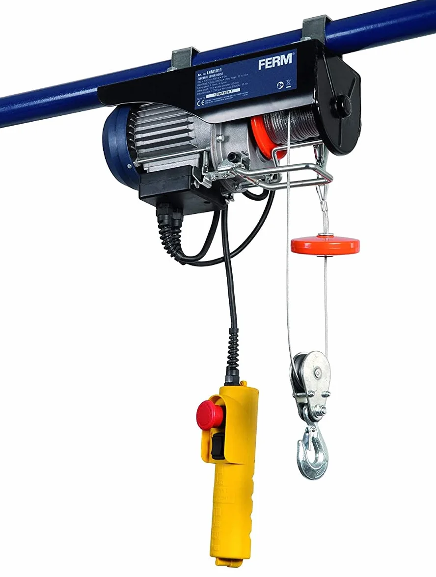 FERM Paranco a Leva Elettrico 500W. Capacità di sollevamento 250kg, Max. altezza di sollevamento 12 metri