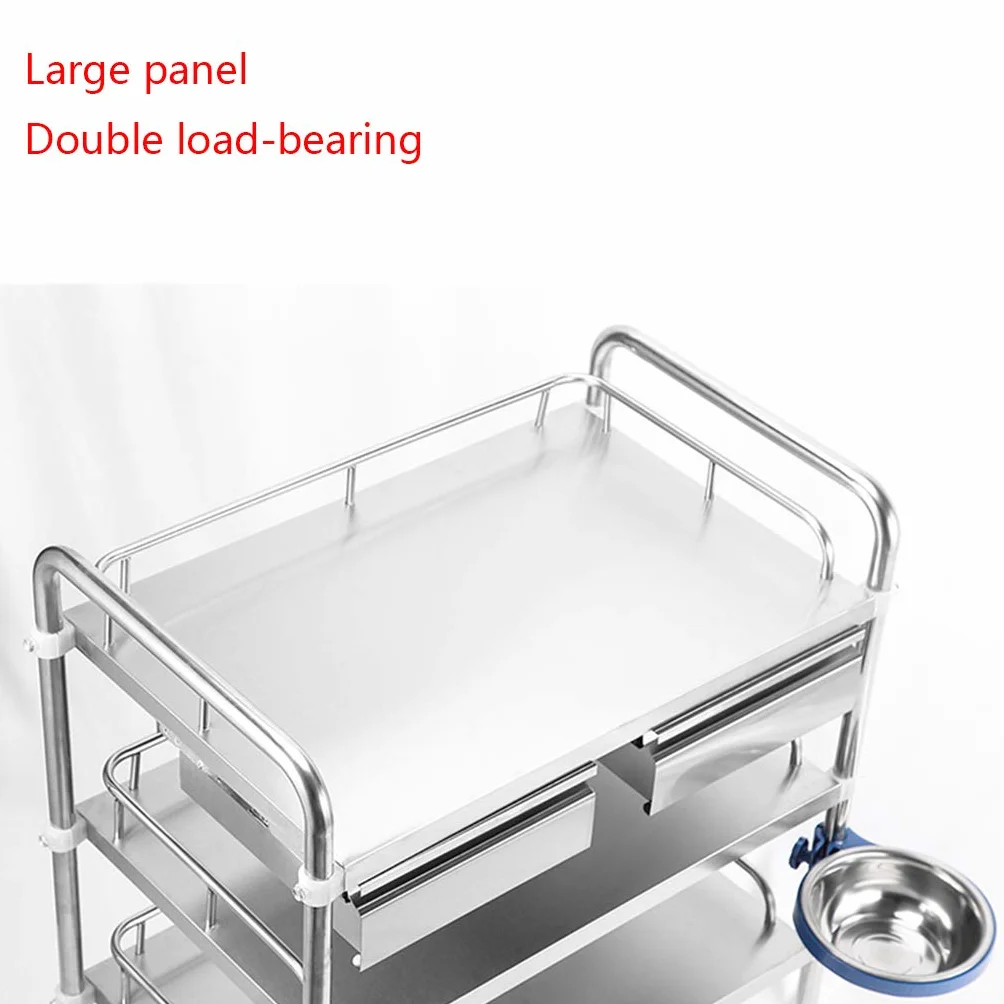 Carrello in Acciaio Inossidabile, Carrello per chirurgia Medica Dentale, Carrello per apparecchiature di Bellezza, Carrello per Infermieristica e medicazione (3 Strati di Doppi cassetti)