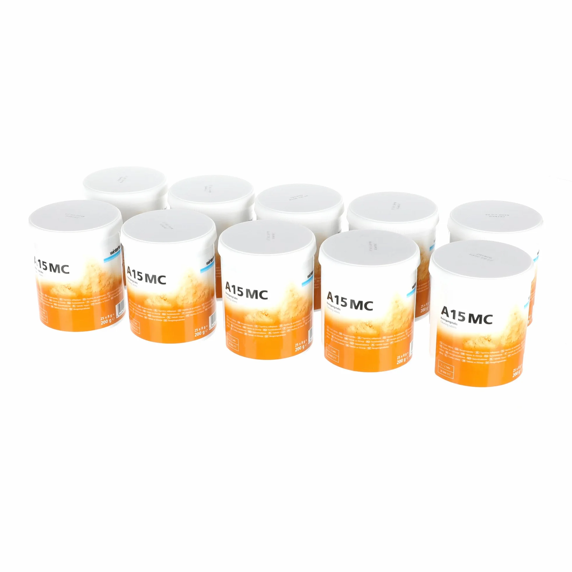 Winterhalter A15 MC Compresse detergenti per lavastoviglie 20006217 –Set convenienza: 10 lattine da 25 compresse detergenti per la ristorazione professionale, rimuove calcare, depositi e odori –A15 MC