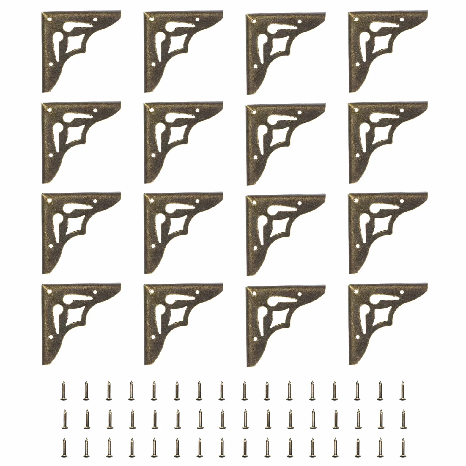 QUARKZMAN 30pz Protezione Angolare Vintage 1,3"x1,4"x0,2" Decorativo in Metallo Angolo Protettori Staffe con Chiodi di Montaggio per Scatola in Legno Cassa Tavolo Scrivania Bronzo