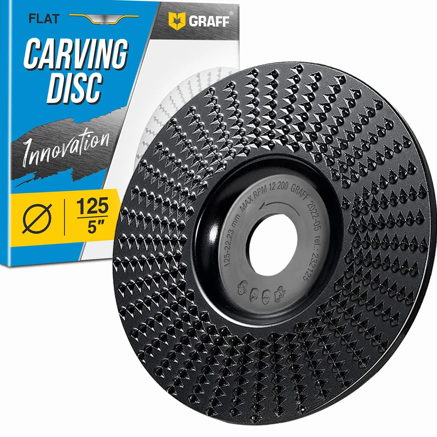 Intaglio Legno Mola Disco 125mm x 22.23mm – Disco Raspa per Intagliare e Levigatura Legno Conifere, Duro – Disco Abrasivo Lucidatura Modellatura – Mola per Smerigliatrice Angolare GRAFF