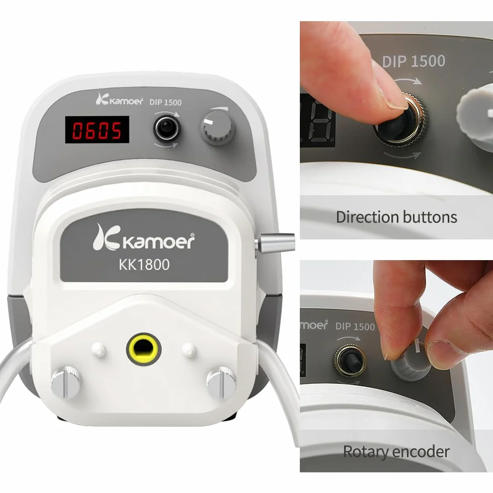 Kamoer DIP1500 V3 Pompa tubolare 24 V 1500 ml/min alto flusso intelligente velocità variabile 0,1 – 400 giri/min pompa dosatore liquido 3 rotori schermo LED RS485 7,9 mm x 11,1 mm (ID x OD)