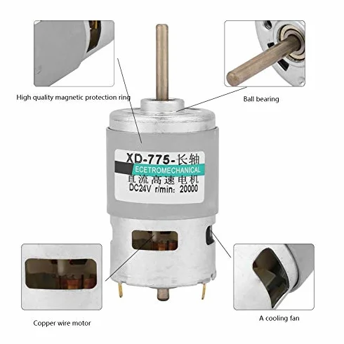 Motore DC 775 80W 20000RPM 12V/24V Universale con Cuscinetti a Sfera Doppi