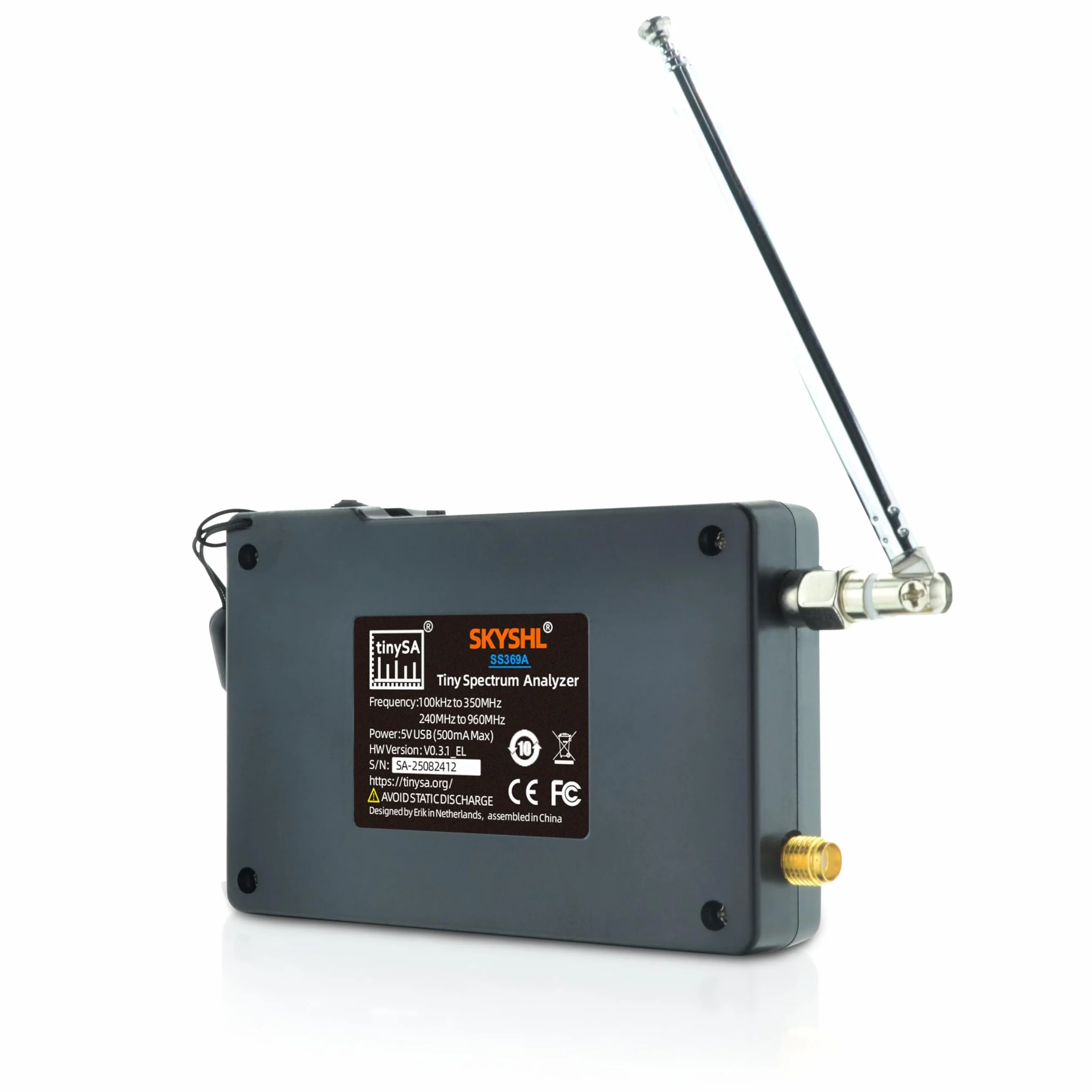 Analizzatore di Spettro Portatile TinySA 100kHz a 960MHz con Touchscreen da 2,8", Analizzatore di Frequenza V0.3.1, Generatore di Segnale di Ingresso MF/HF/VHF e UHF con Protezione ESD