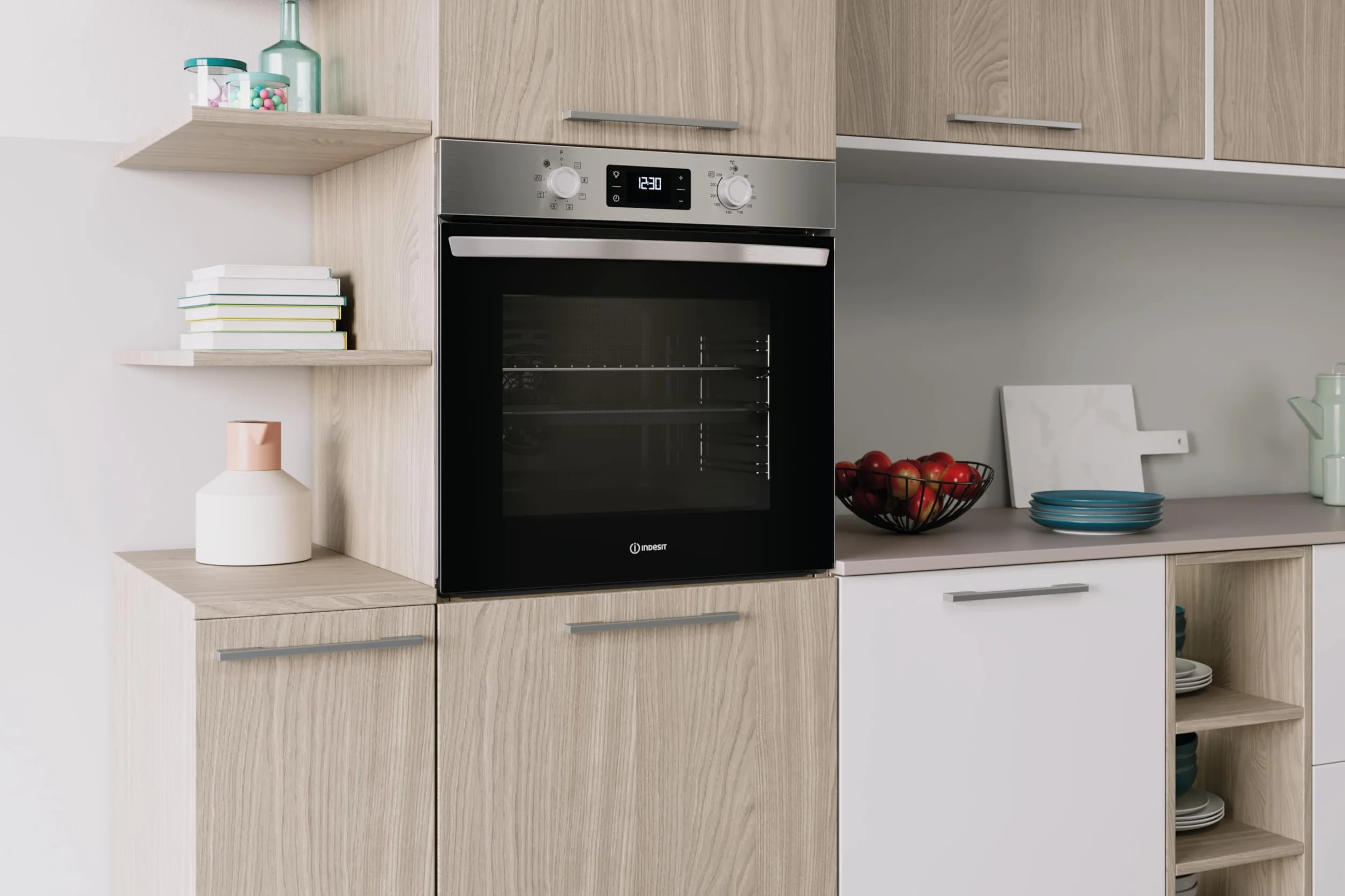 Indesit IO 255H X - Forno Multifunzione Da Incasso, Elettrico, Ventilato 71L, Acciaio Inox, Classe A. Turn And Go, Click And Go, Grill Integrale Reclinabile, Pulizia Vapore. 59,5 x 59,5 x 55,1cm