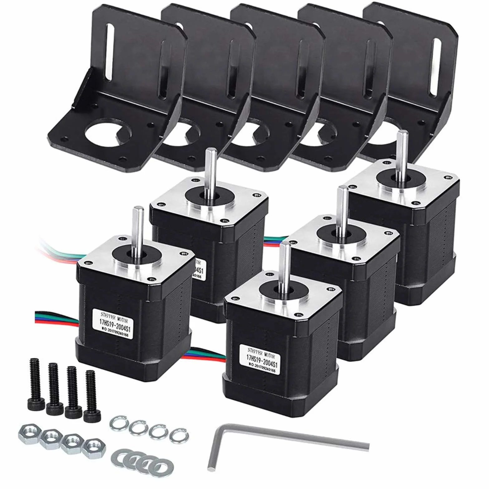 Motore passo-passo, Mcwdoit 5 pezzi Nema 17 Stepper Motor 1.7A 0.59 Nm 84oz.in 48mm Corpo w / 1m Cavo e connettore +5 Pz Nema 17 Staffa di montaggio motore per stampante 3D / CNC