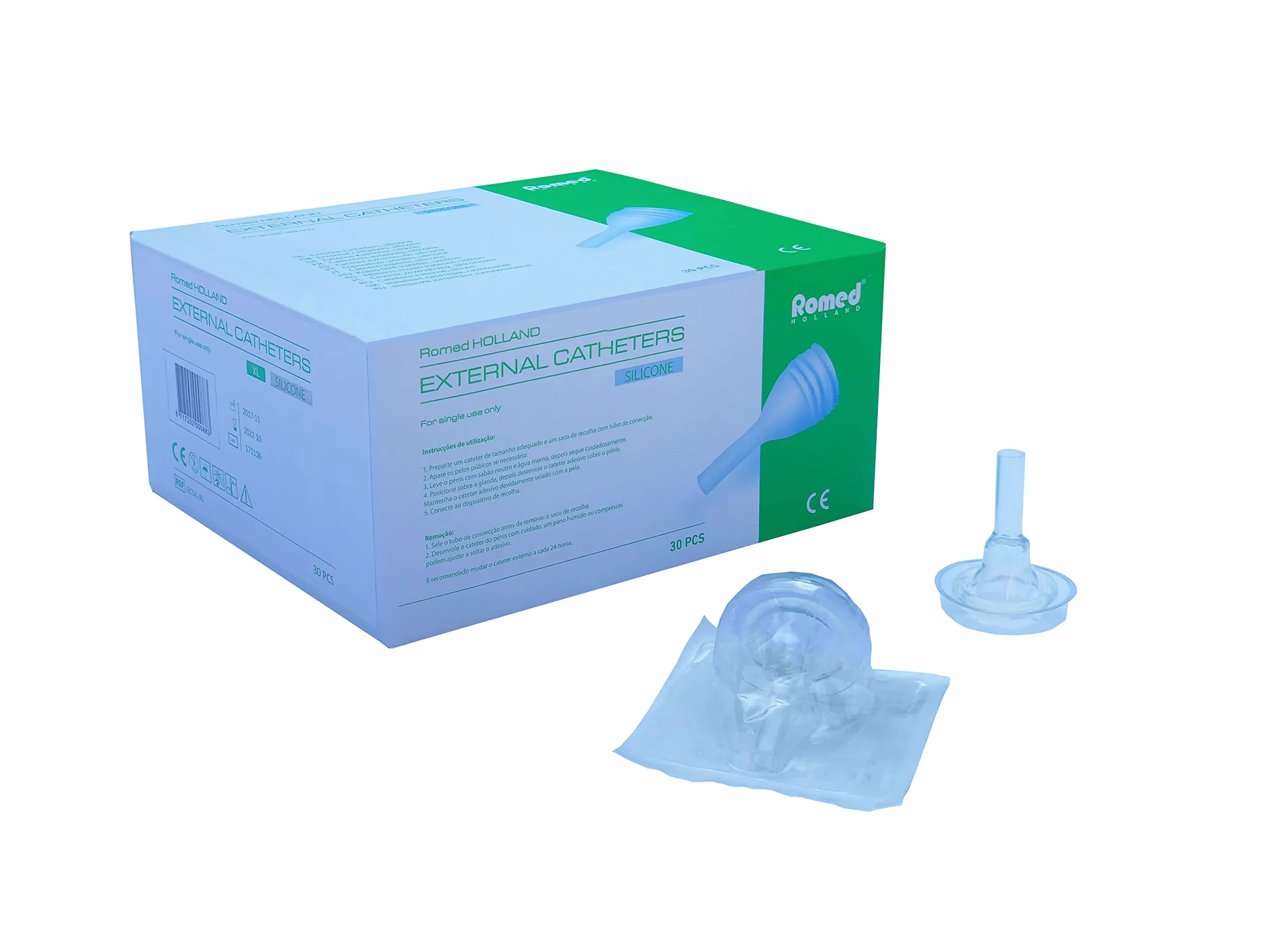Romed - Contenitore per orinatoio, catetere esterno, in silicone, per uomo, confezione singola (L, 30 pezzi)