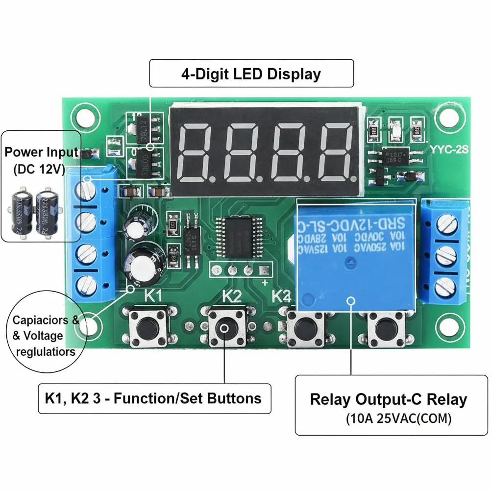 Modulo Timer Ciclico Digitale 12V Display LED Regolabile Automazione Industriale