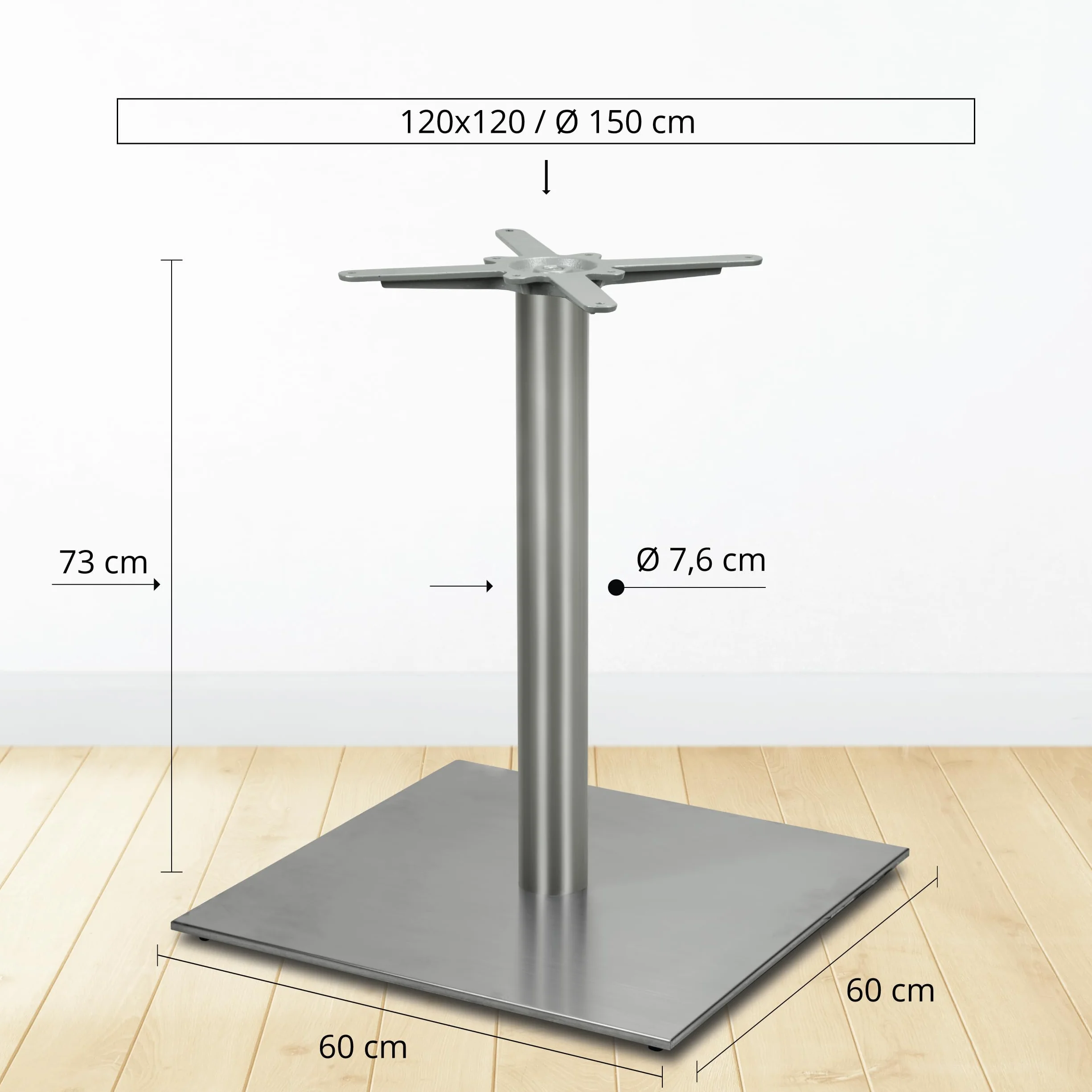 Base per Tavolo da Pranzo Premium in Acciaio Inossidabile - PD7096inox - Gambe per Tavoli (Altezza: 73 cm, Peso: 33 kg) - Max. Dimensione della Tavola: 120x120 / Ø 150 cm