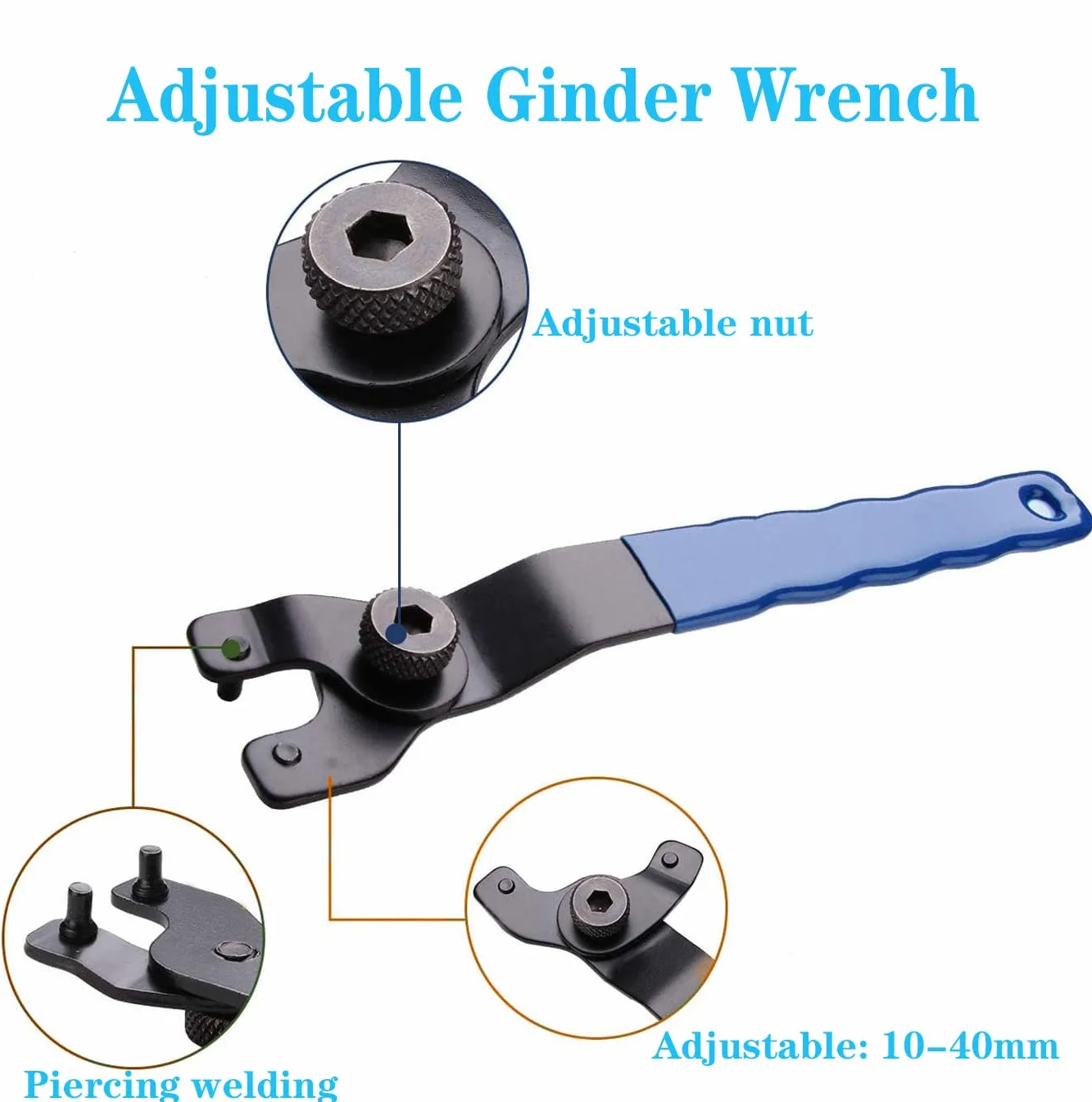 Chiave a brugola per smerigliatrice angolare regolabile 10-40 mm, manico in plastica 2 pin