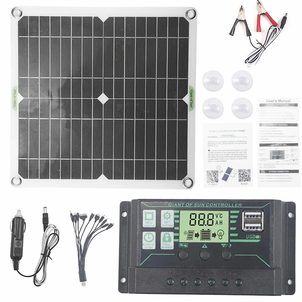Kit pannello solare da 30 Watt, controller caricabatterie portatile da 12V 100A per auto, camper, roulotte, barca