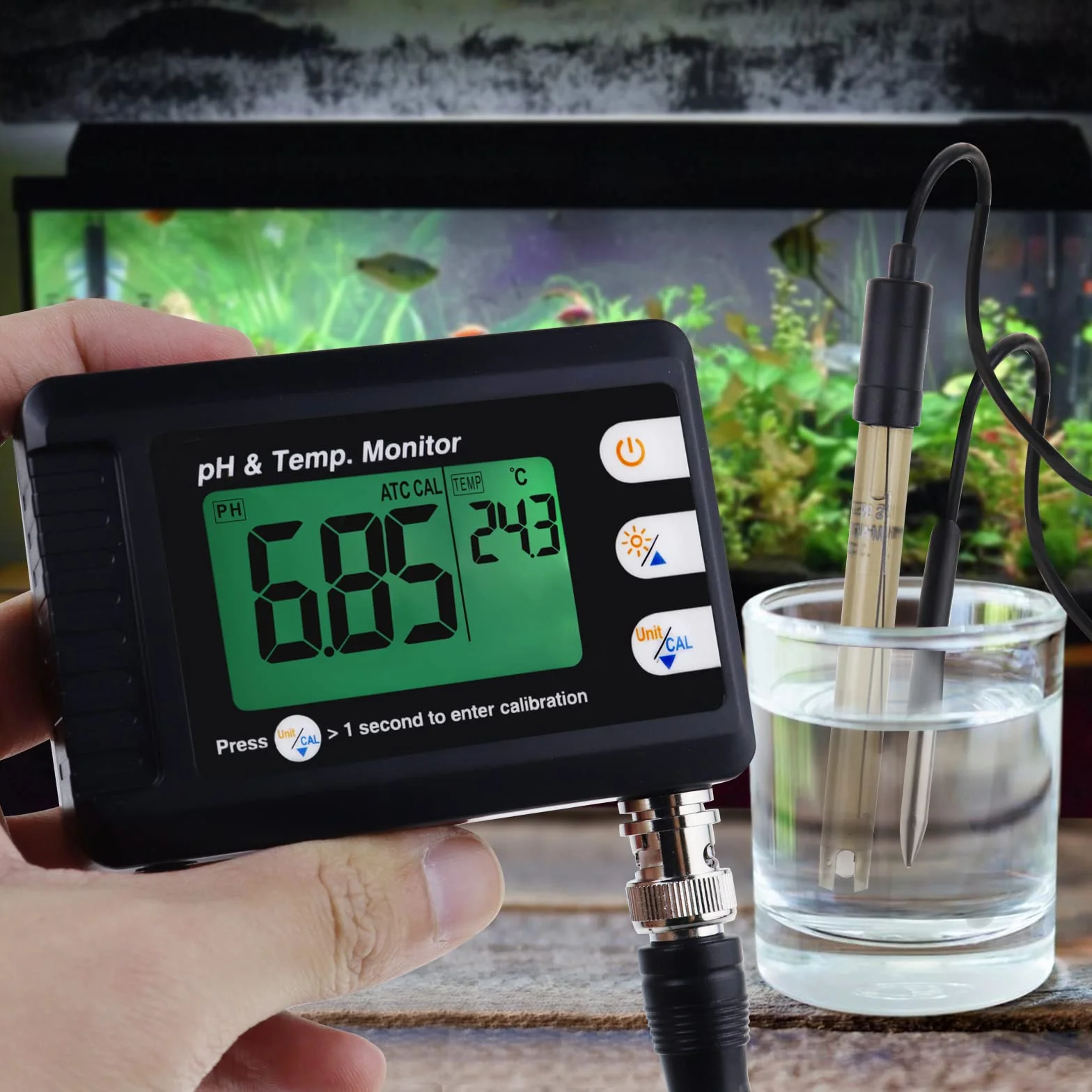 Professionale pH & Temperatura Meter con e Automatico Calibrazione Funzione, Acqua Tester Misurazione con Treppiedi Titolare per Acquario Idroponica