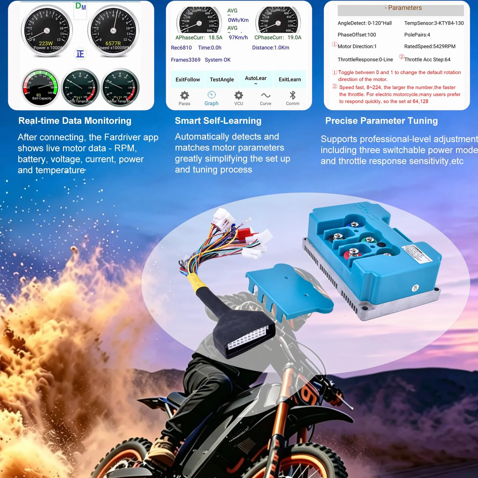 doinal Fardriver Controller 72V 100A Onda Sinusoidale Programmabile 72V 5000W Controller Moto Elettrico per 3KW-5KW Motore Brushless