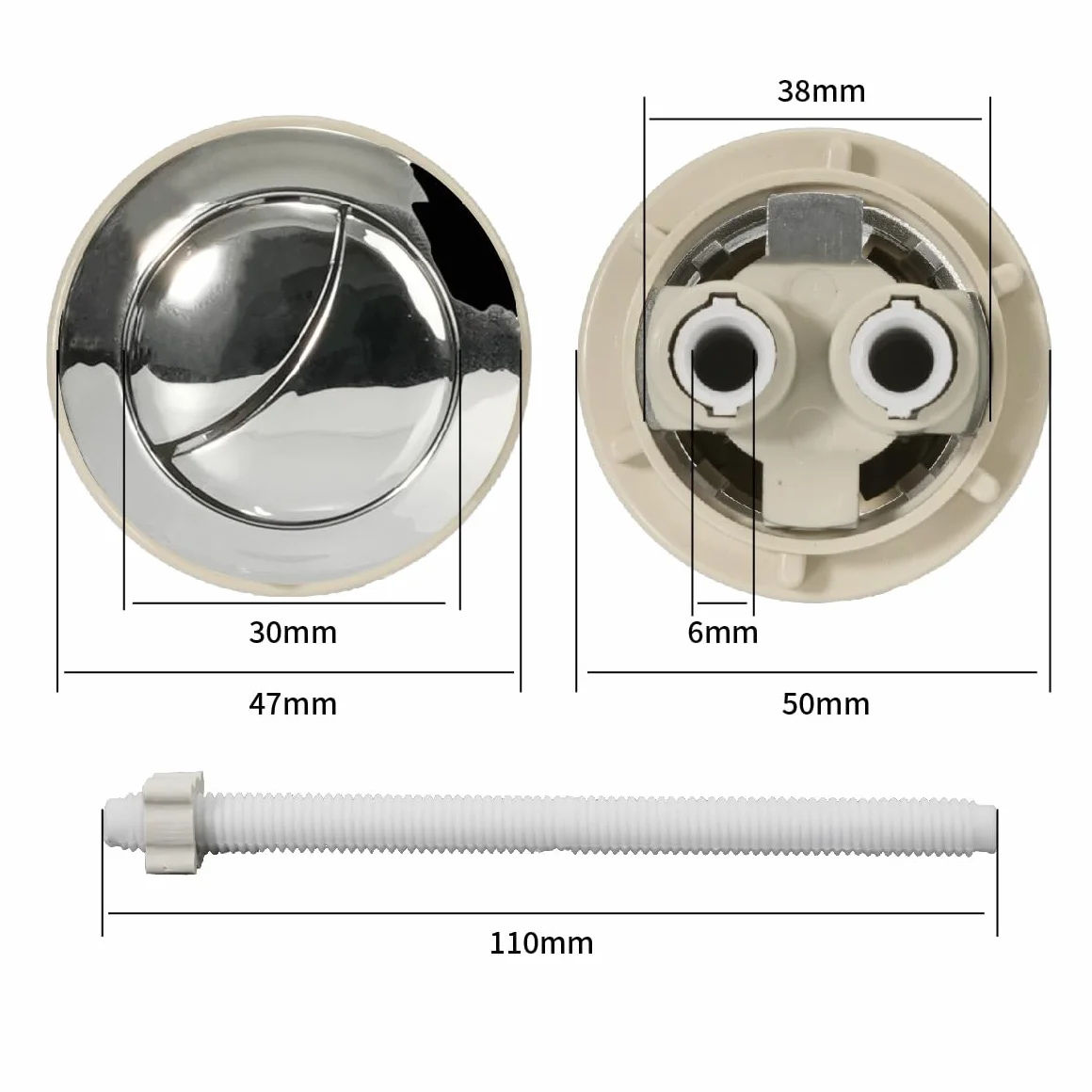 Pulsante Universale per Scarico WC 40 mm, Doppio Scarico, Diametro 37-44 mm