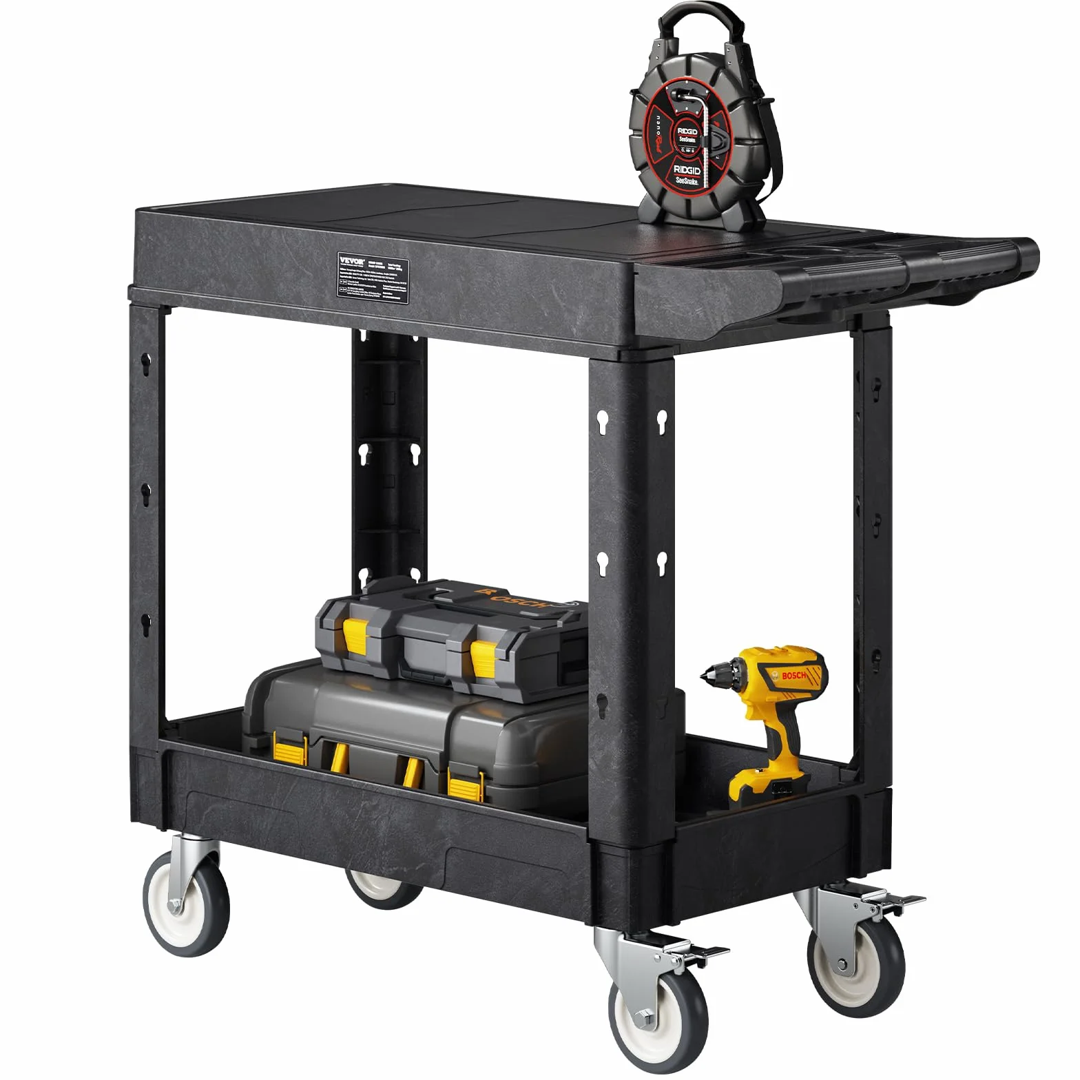 VEVOR Carrello Portaoggetti in Plastica Resistente a Due Ripiani con Ruote Girevoli a 360° Carrello di Servizio da 795 x 450 mm Capacità di Carico di 250 kg Adatto per Magazzino, Garage, Pulizia