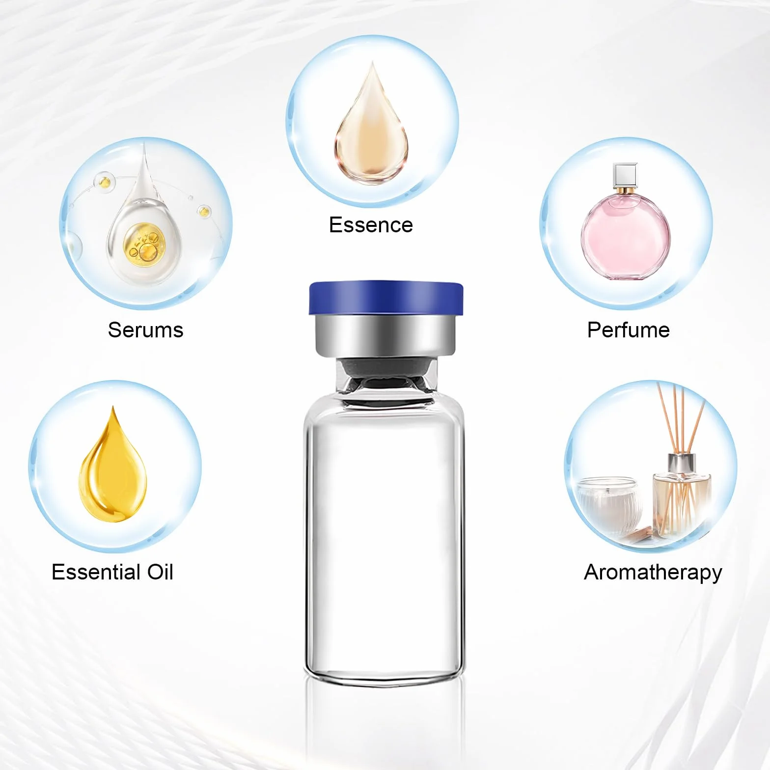 50 pezzi 10 ml Fiale per campioni, Fiale in Vetro Trasparente con Porta di Iniezione Autorigenerante, Flacone vuoto con tappo in gomma butilica e chiusura a scatto
