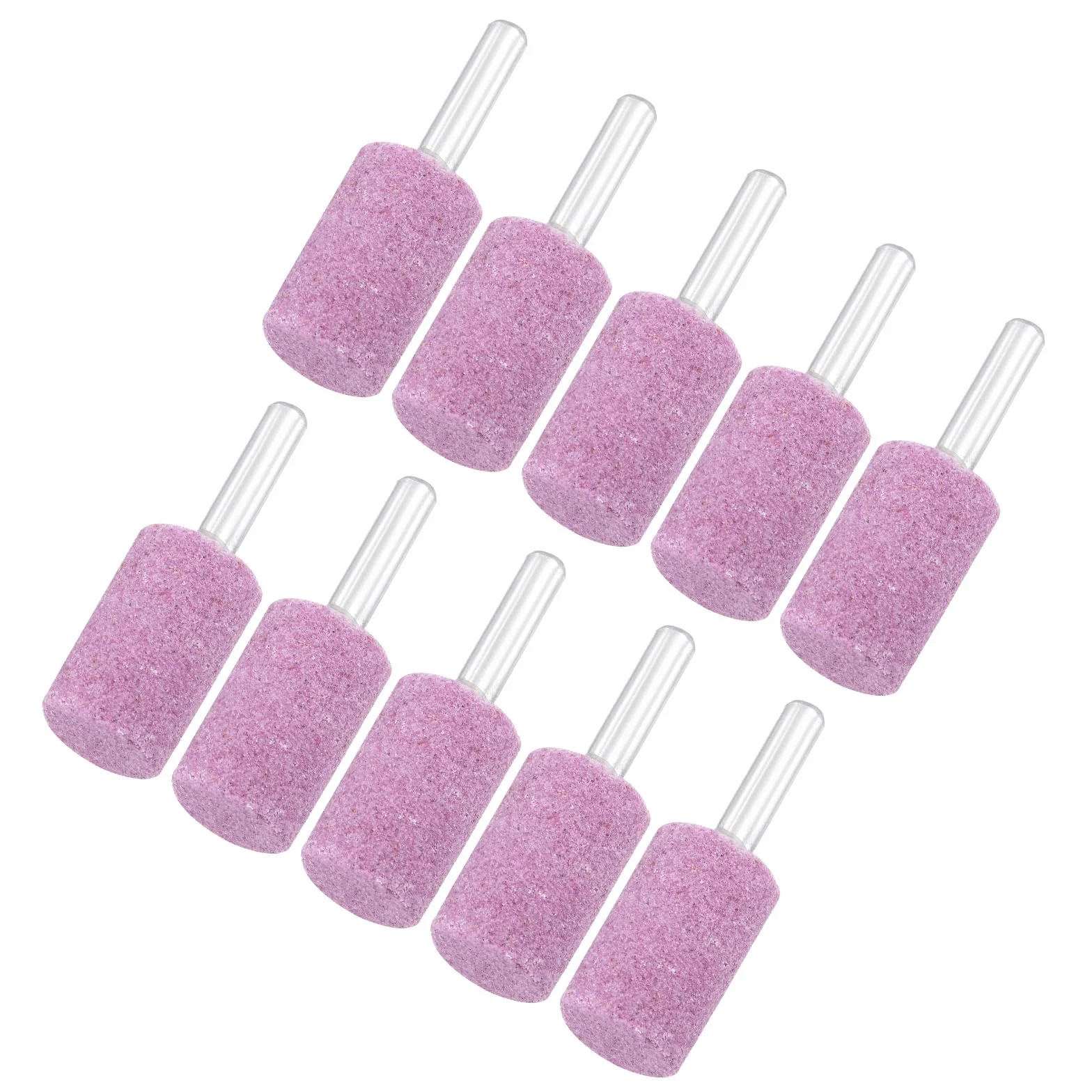 M METERXITY 10-Pack Mole Montate In Pietra Abrasiva Per Levigatura, Codolo Da 1/4 IN(6mm) Punta Trapano Per Levigatura E Lucidatura In Ossido, Diametro 0.63IN(16mm) Grana 80 Cilindro [Rosa]