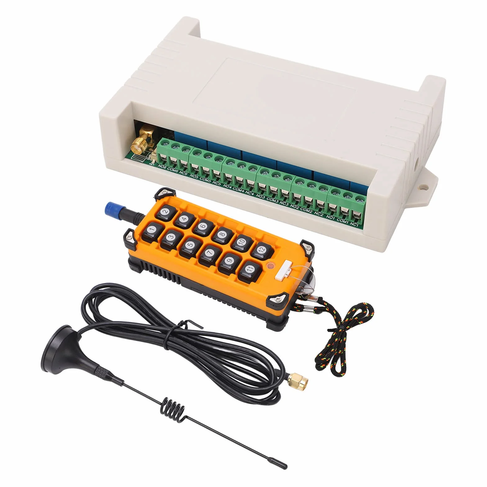Telecomando per Gru, Codificatore Telecomando Wireless 12 Tasti 433M con Antenna 12 Canali, Trasmettitore Wireless Ad Alta sensibilità Interruttore a Pulsante Kit relè Controller (CC 12V)