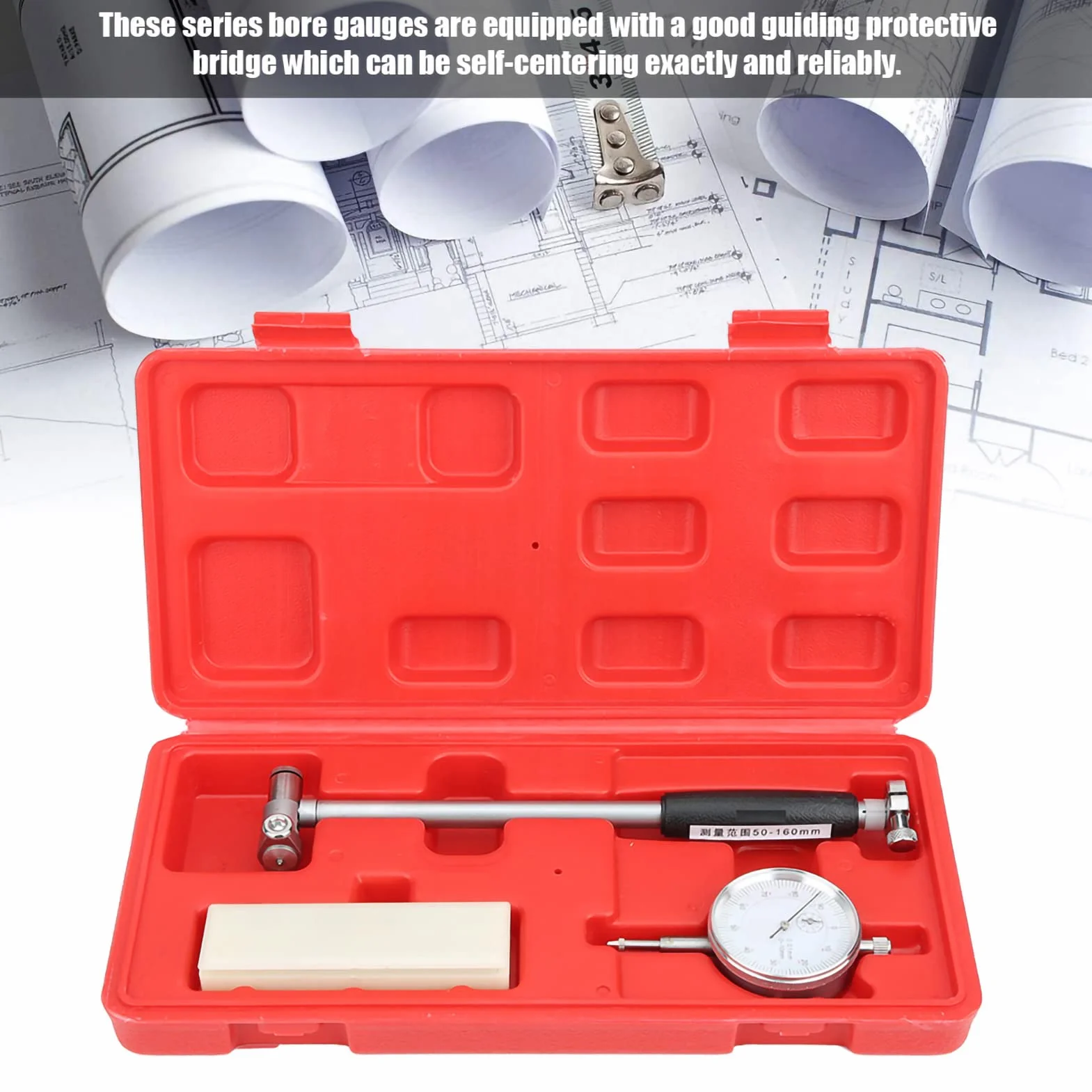 Calibro alesaggio del quadrante, indicatore del quadrante Alesaggio Gage 50-160MM Indicatore del diametro Kit del cilindro del cilindro di misurazione, asta di prolunga