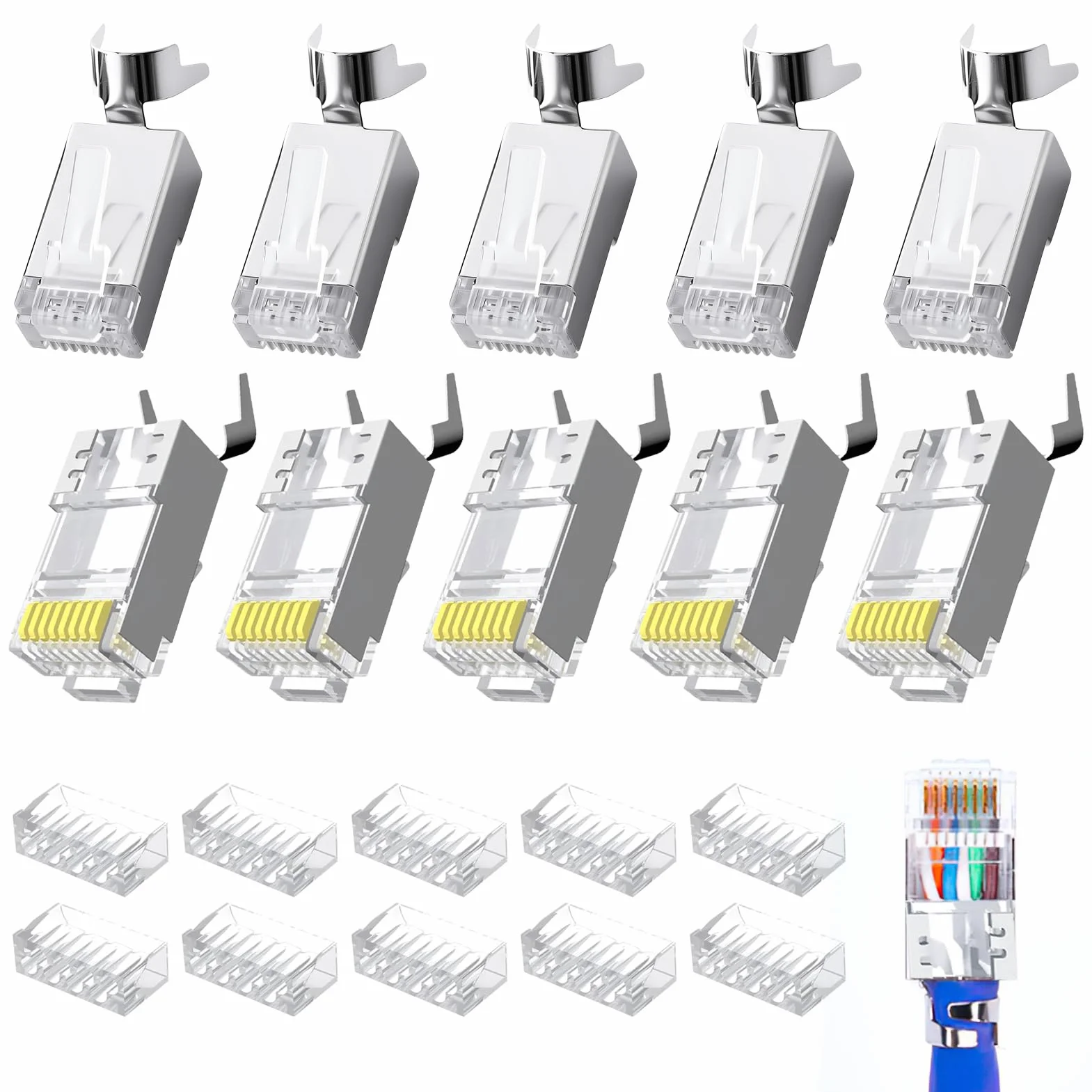 10 pezzi Connettori RJ45 Cat 7 Cat6A schermati passanti passanti per cavo di rete