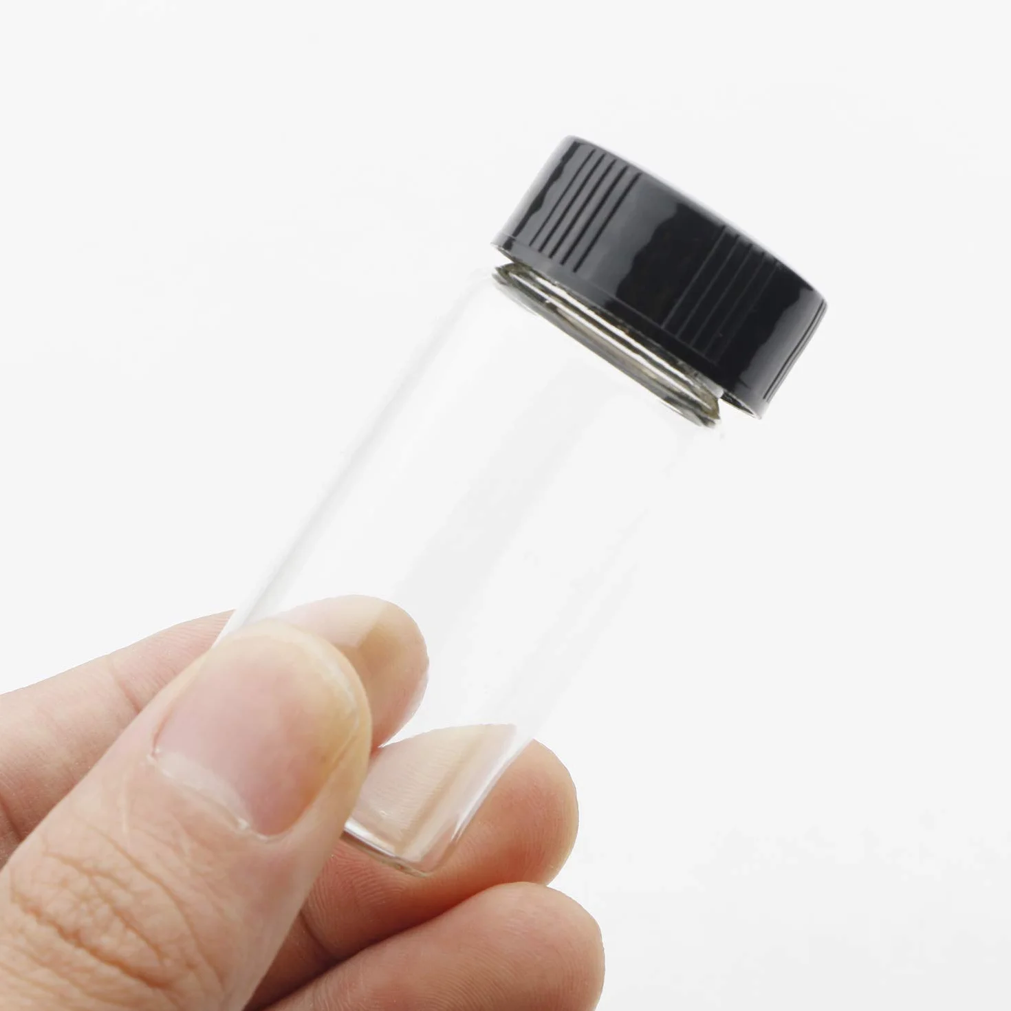KAHEIGN 20Pcs Fiale di Vetro Trasparente, 20ml 2/3 Oz Bottiglie di Vetro Campione con Tappo Nero a Vite in Plastica Contenitore Trasparente per Fiale da Laboratorio