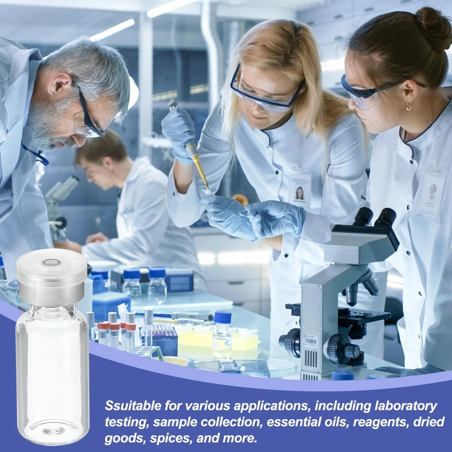 PATIKIL 3ml Fiale Vuote Borosilicato Vetro Laboratorio con Tappo Gomma e Pinze 8 Pacco