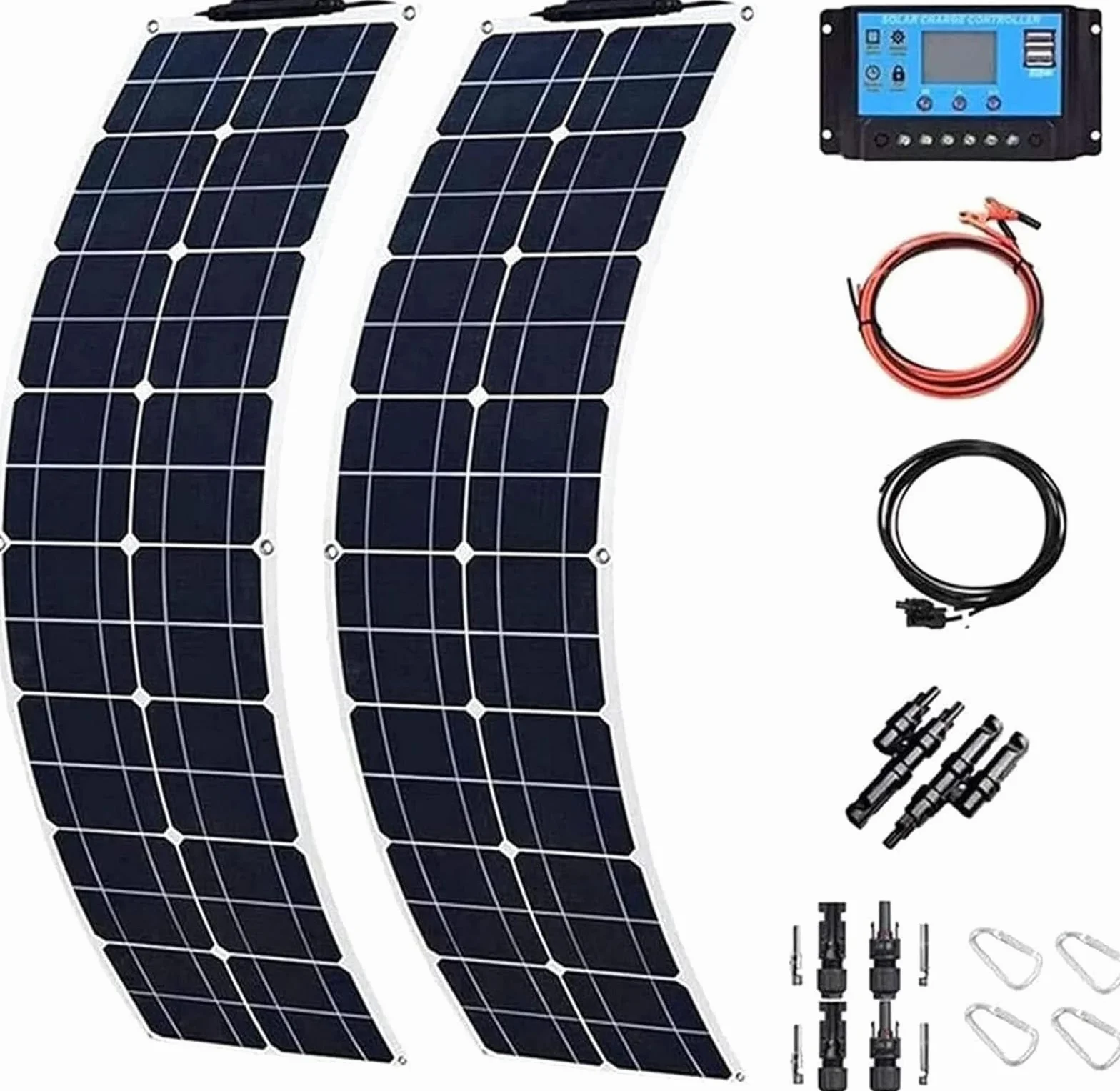 Kit di Pannelli solari Flessibili 400W, monocristallino ad Alte Prestazioni, Leggero, Impermeabile, 12V/24V Sistema per Camper, Camper, Barca, Furgone, Camper