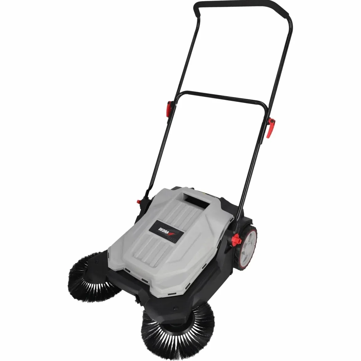 DEDRA Spazzatrice a mano, 3 spazzole, larghezza spazzatrice 650 mm, contenitore 18 l, capacità: 2600 m2/ora, manubrio regolabile, ruote robuste, impugnatura ergonomica