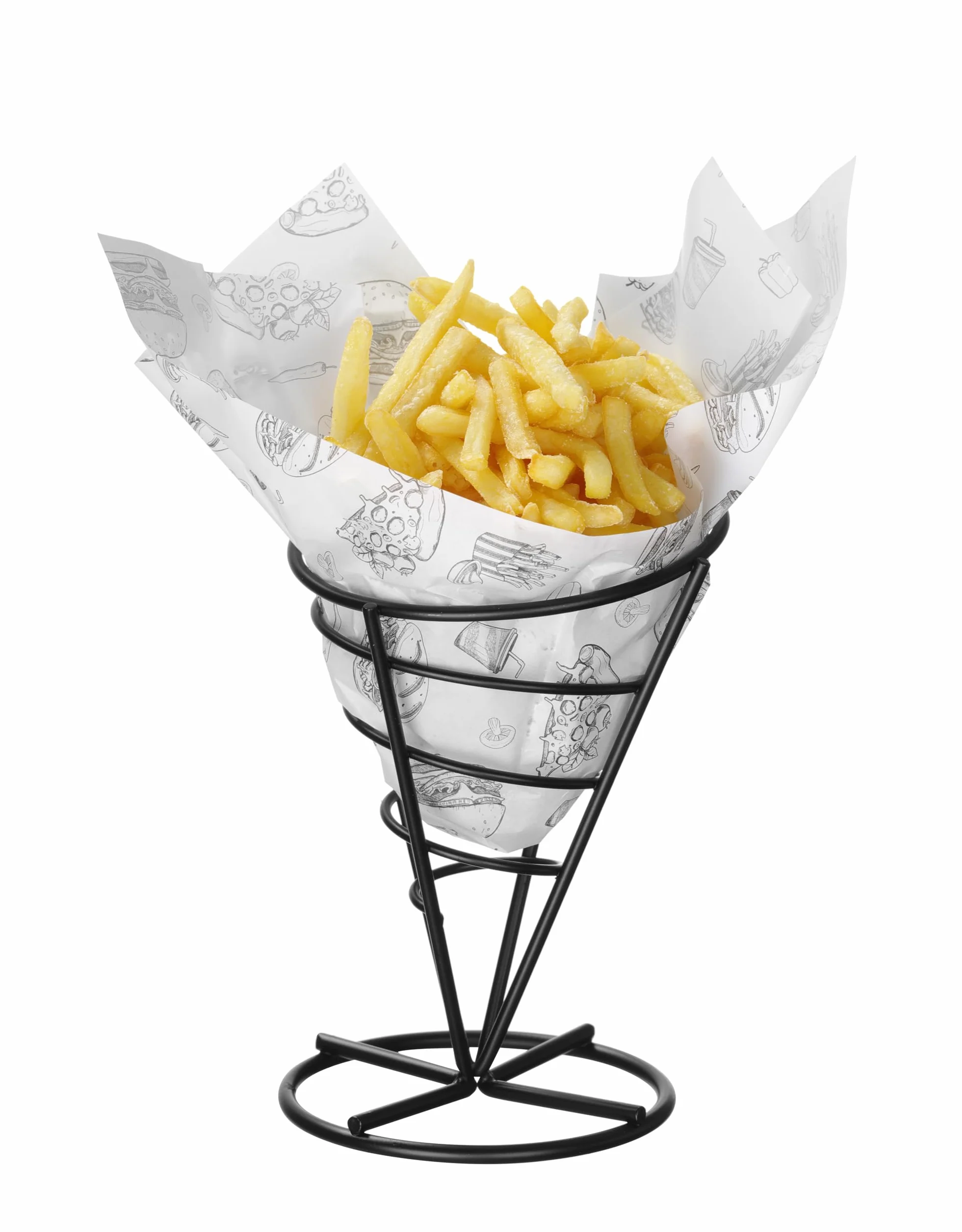 HENDI Carta alimentare antigrasso, confezione da 500 fogli, resistente ai grassi, carta cerata in bianco e nero con illustrazioni di hamburger per avvolgere o servire alimenti, 305x305mm