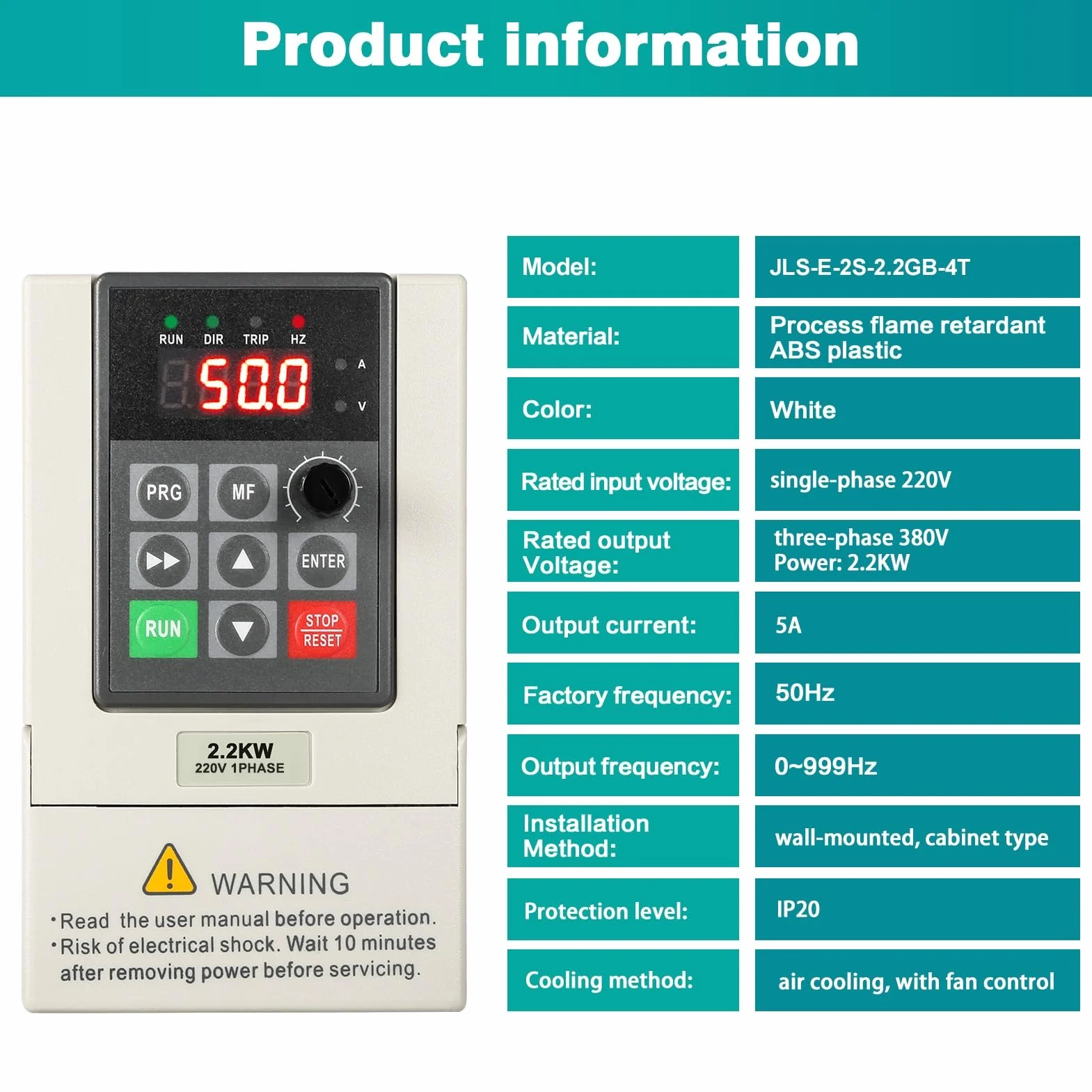 Jadeshay Convertitore di Frequenza Inverter 220V Monofase 380V Trifase 2.2KW VFD CNC Regolatore di Velocità per Motore Adatto per Ventilatori Pompe Macchine Tessili