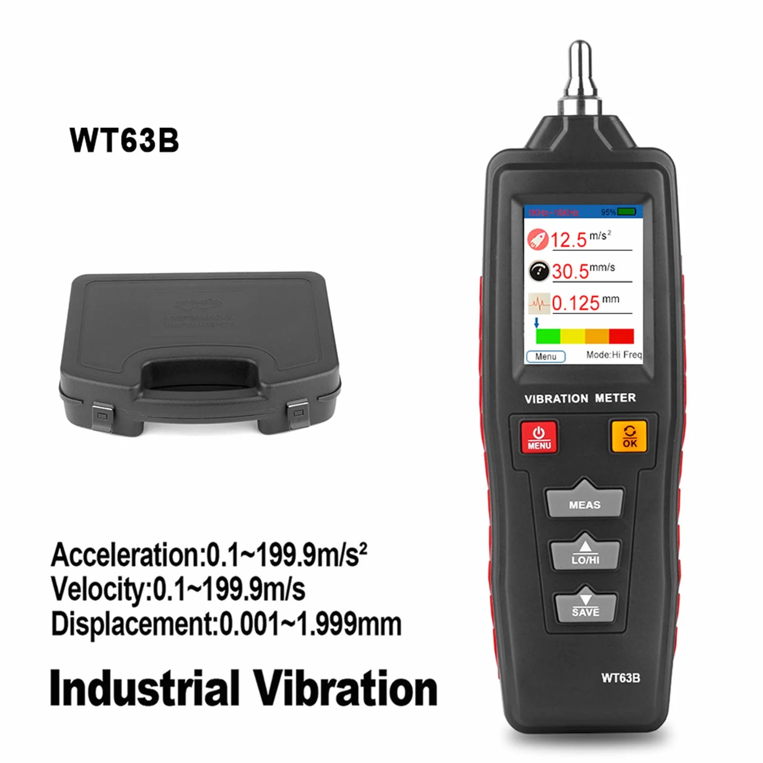 Jadeshay Misuratore di Vibrazioni,Vibrometro Digitale Portatile con Funzione di Misurazione della Velocità Accelerazione e dello Spostamento per L'analisi delle Vibrazioni per Macchinari in Movimento
