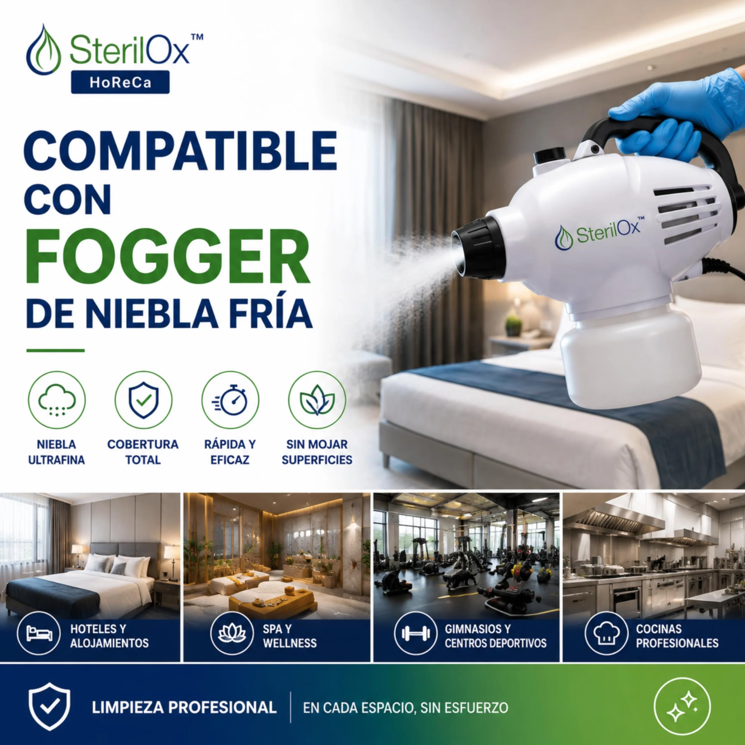 Universal HoReCa 5L - Prodotto Professionale per la Pulizia con Acido Ipocloroso HOCl - Senza Alcol, Senza Risciacquo - Per Cucine, Hotel, SPA, Palestre - Compatibile con Fogger