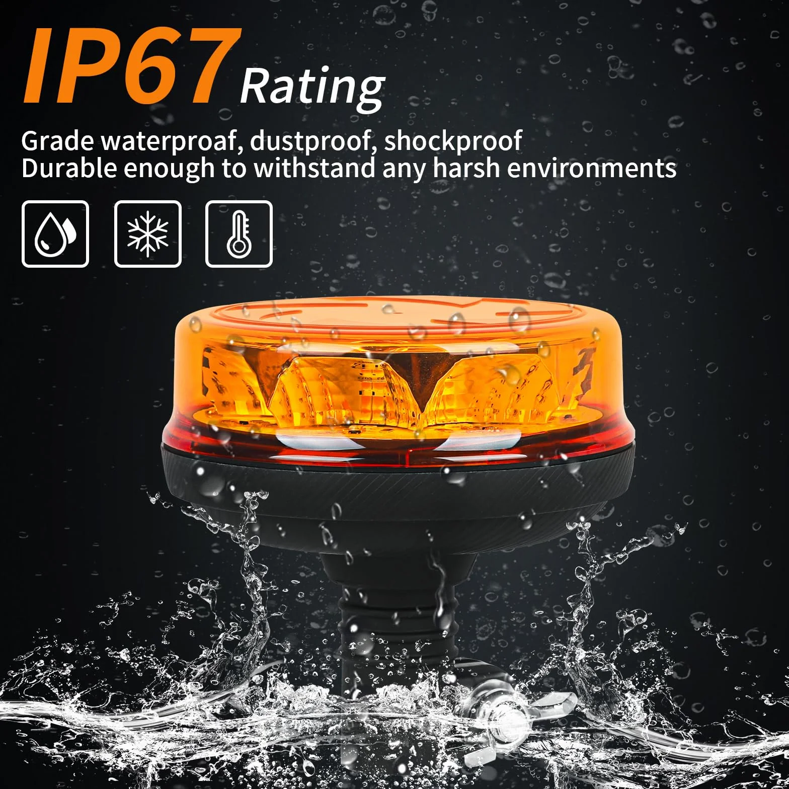 Luce di segnalazione ambra a LED, 16LEDs 12/24V lampada lampeggiante arancione 4 flash e 2 modelli rotanti per macchine agricole, veicoli commerciali, scuolabus, camion escavatori trattore