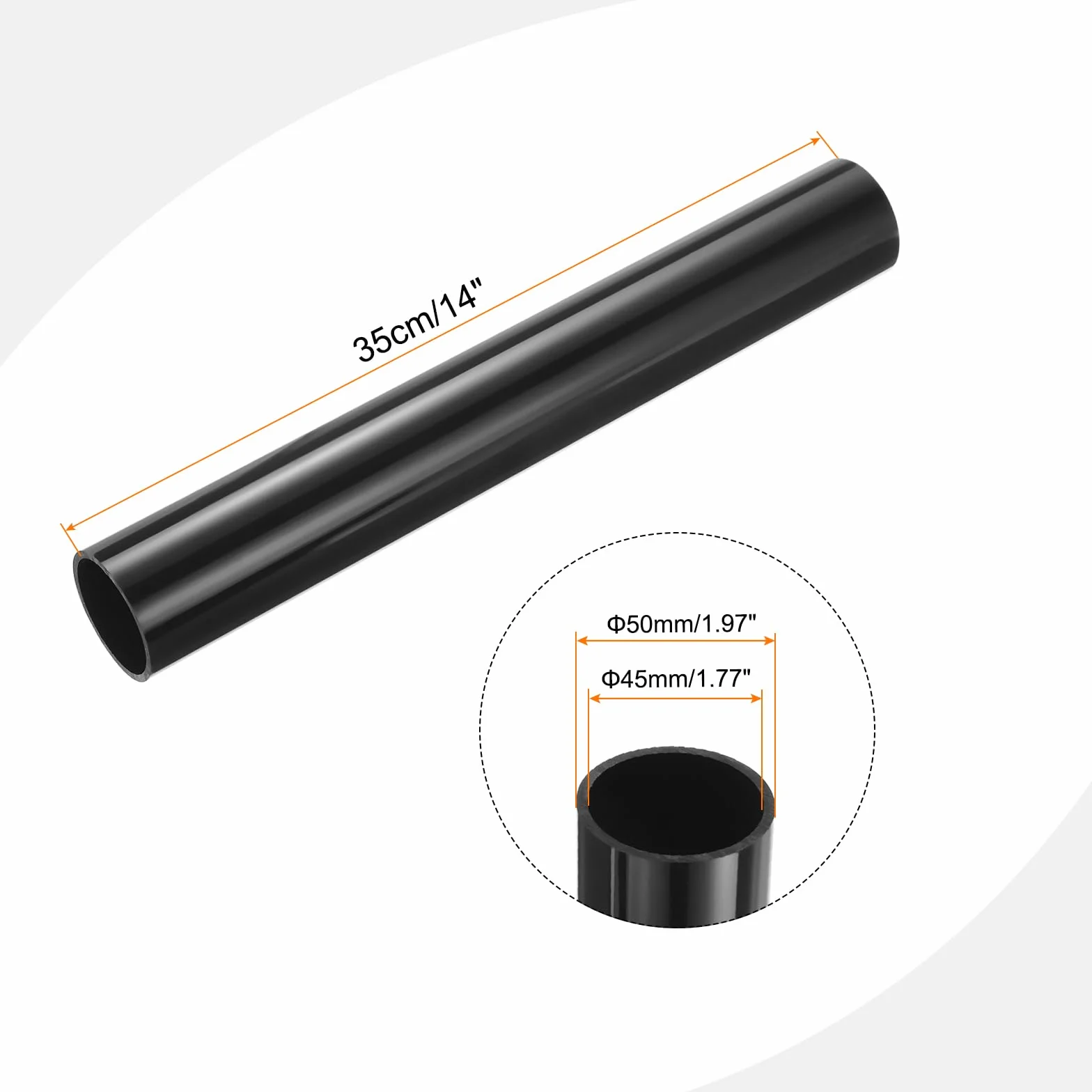 Sourcing Map Tubo rigido in PVC da 5 cm, diametro interno 45mm, diametro esterno 350 mm, nero, ad alto impatto, per tubi dell'acqua e artigianato, manicotto per cavi