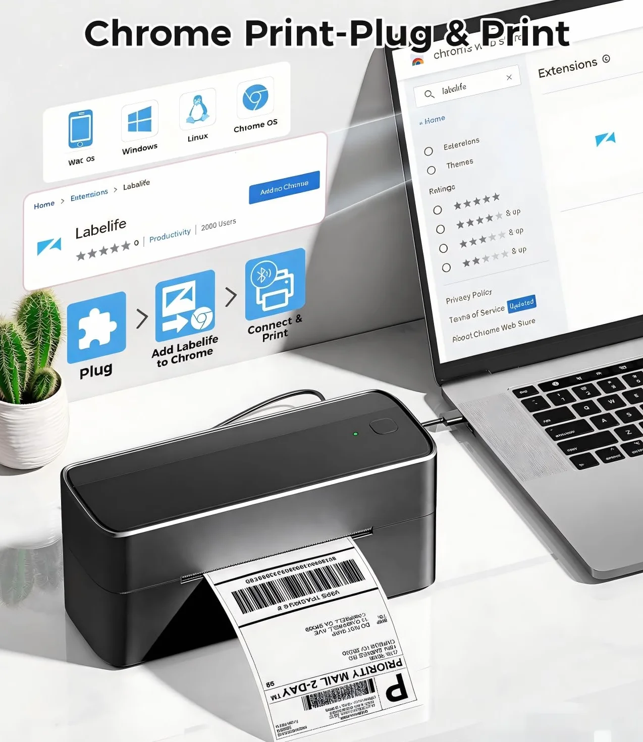 Phomemo Stampante per etichette Bluetooth, stampante termica DHL 4 x 6, etichettatrice Bluetooth Label Printer per codice a barre, Amazon, Etsy, Shopify, DHL, FedEx